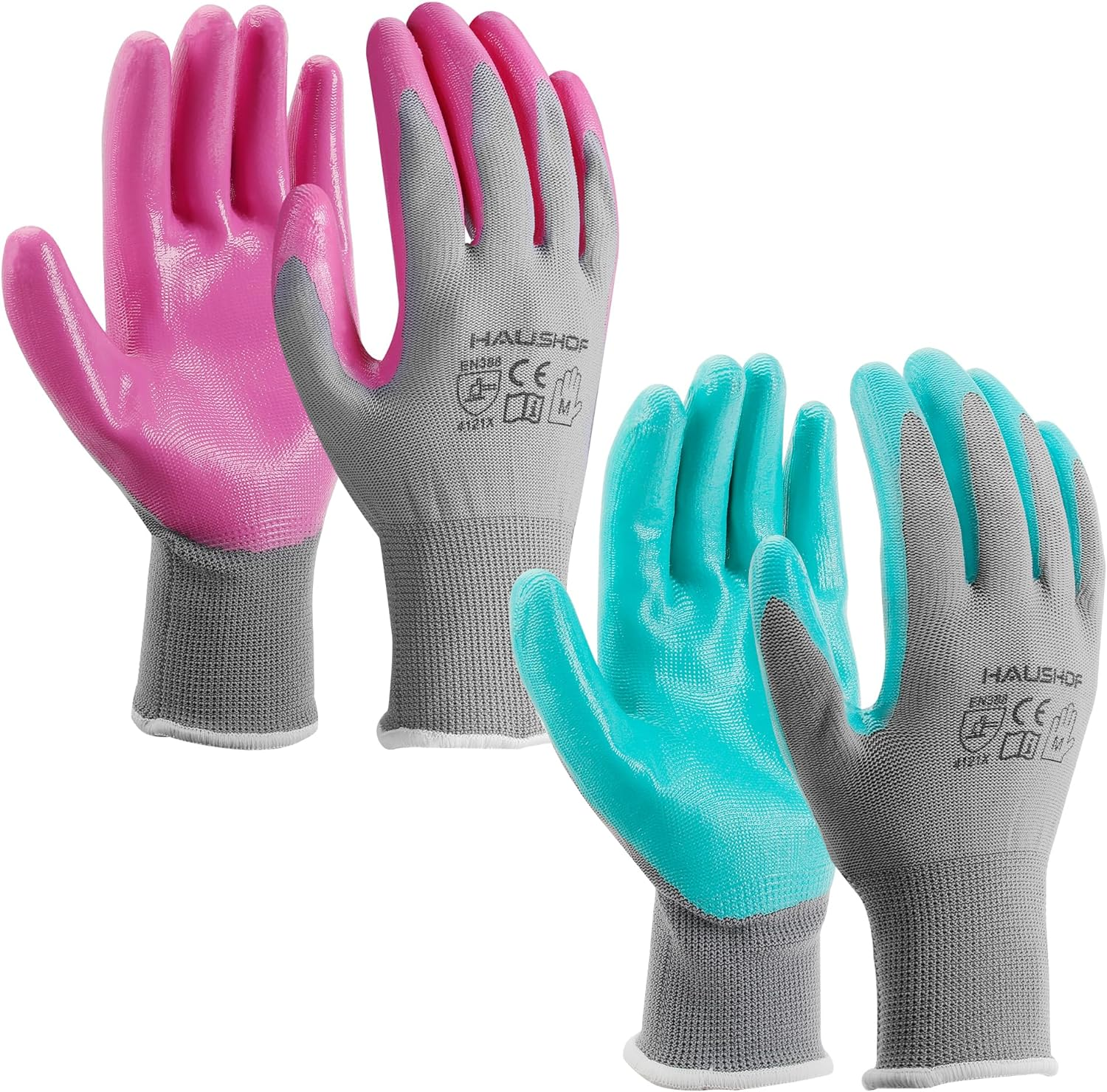 HAUSHOF 6 Pairs Garden Gloves for Women, Nitrile Coated Working Gloves, for Gardening, Restoration Work, Medium, Pink & Green, M image number 3