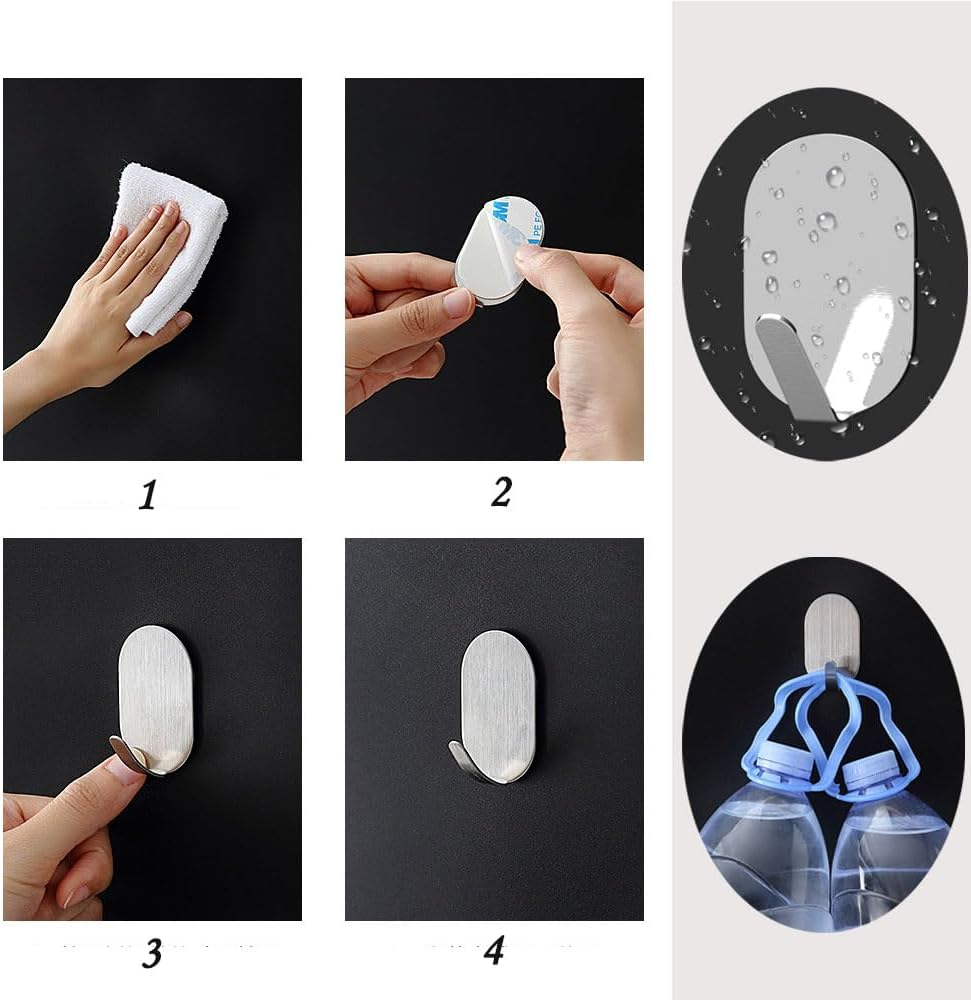 10 Pack Heavy Duty Waterproof Adhesive Wall Hooks - Stainless Steel, No Nails Needed for Towels, Coats, Hats in Bathroom, Kitchen, Home (Max 5 Kg) image number 1