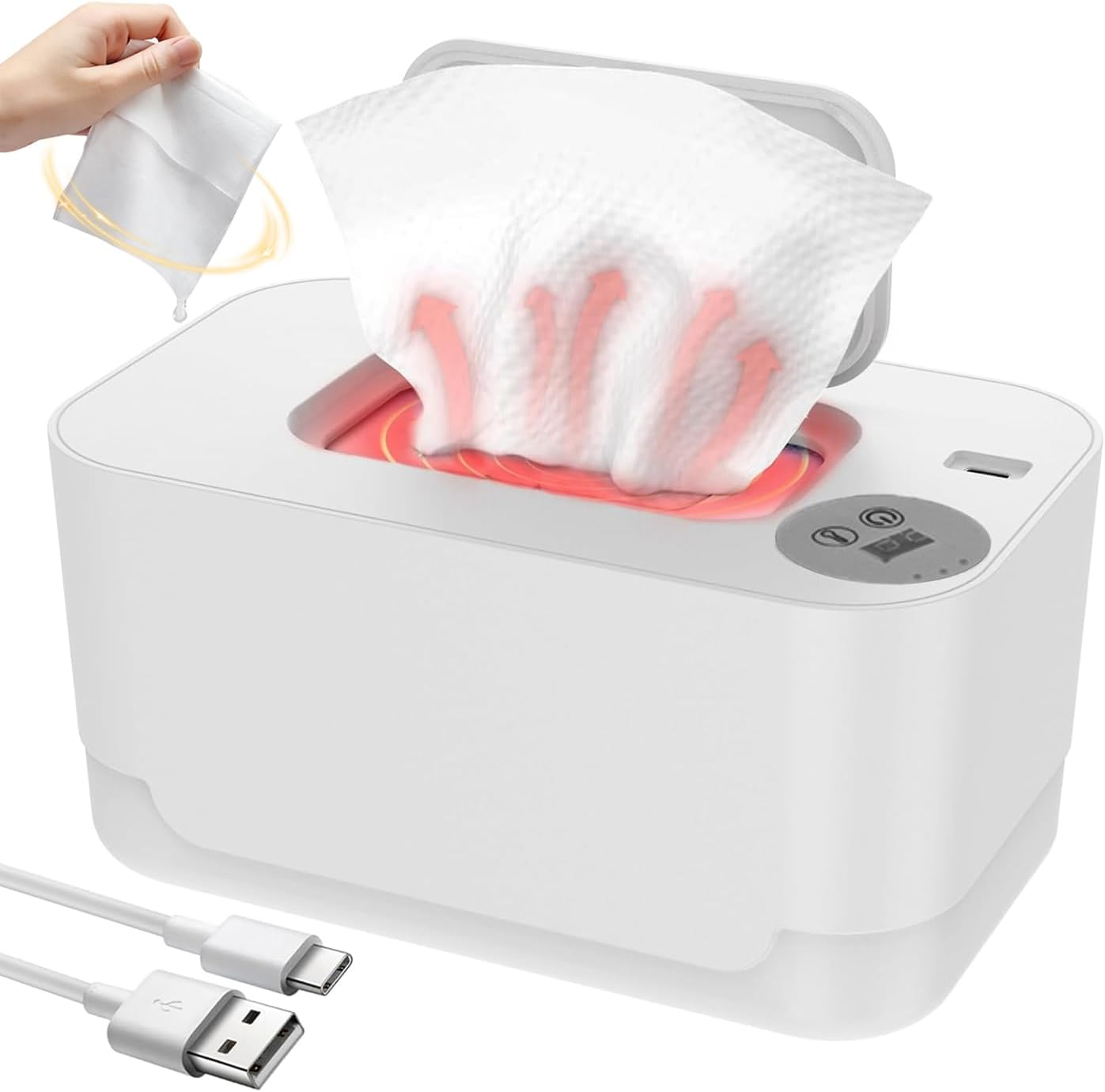 Wipe Warmer for Babies, Baby Wipes Warmer with 55-65℃ Temperature Adjustment, 24H Constant Temperature, Top Thermal Cycle, 120 Pump Capacity, USB Interface, Wipe Warmer for Home, Car image number 1
