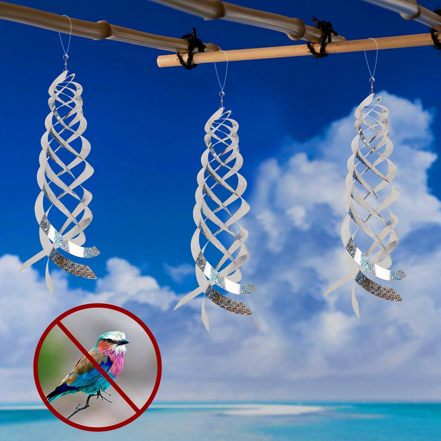Hausse Bird Repellent Spiral Reflectors Silver Mylar Spinner, Hanging Reflective Bird Deterrent Device, Garden Decorative Scare Birds Away, like Woodpeckers, Pigeons and Geese, 6 Pack image number 6
