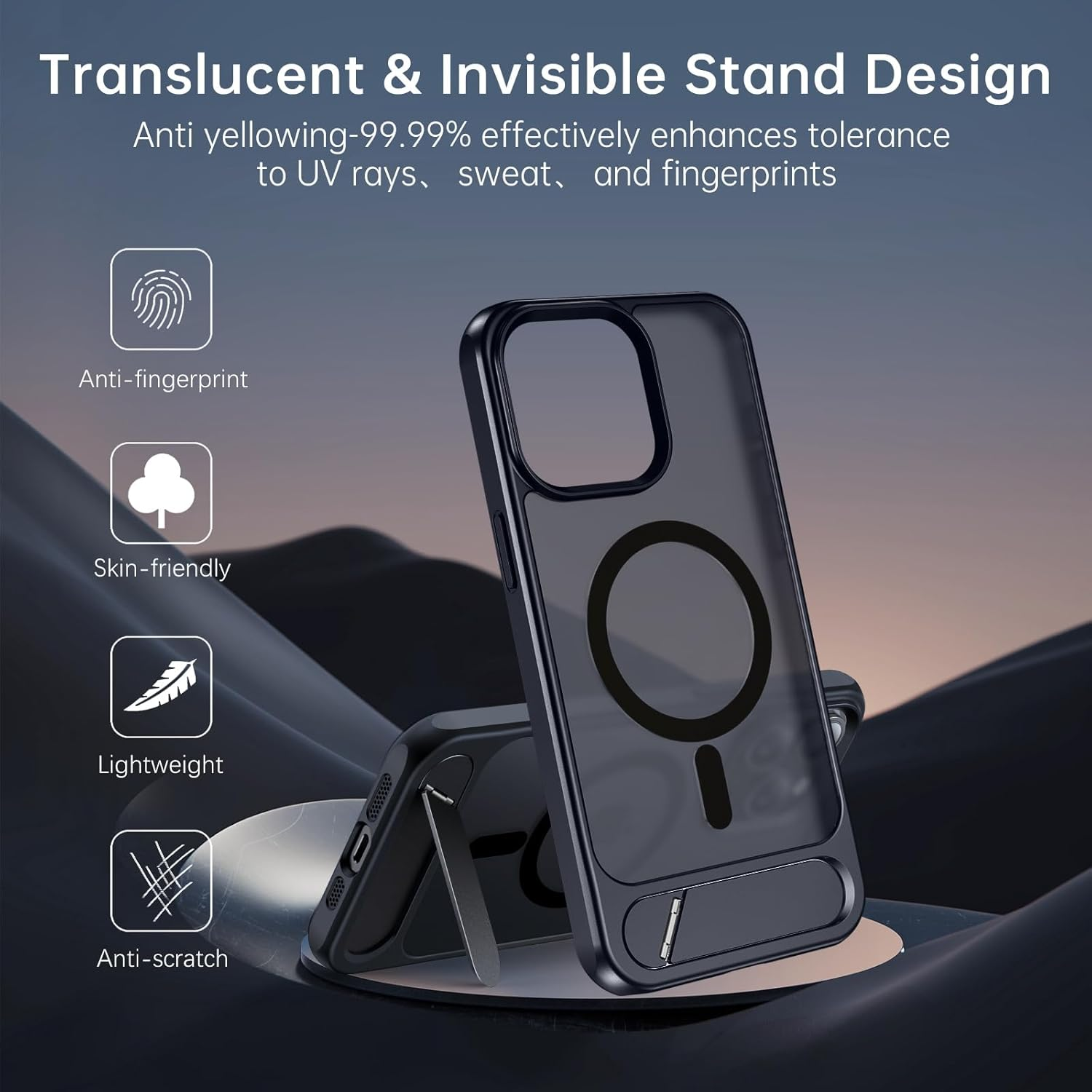 DOMAVER for Iphone 15 Pro Max Case Compatible with Mag Safe, Military-Grade Protection with Built-In Kickstand, Slim Translucent Matte Back Protective Phone Cover for Iphone 15 Pro Max 6.7", Black