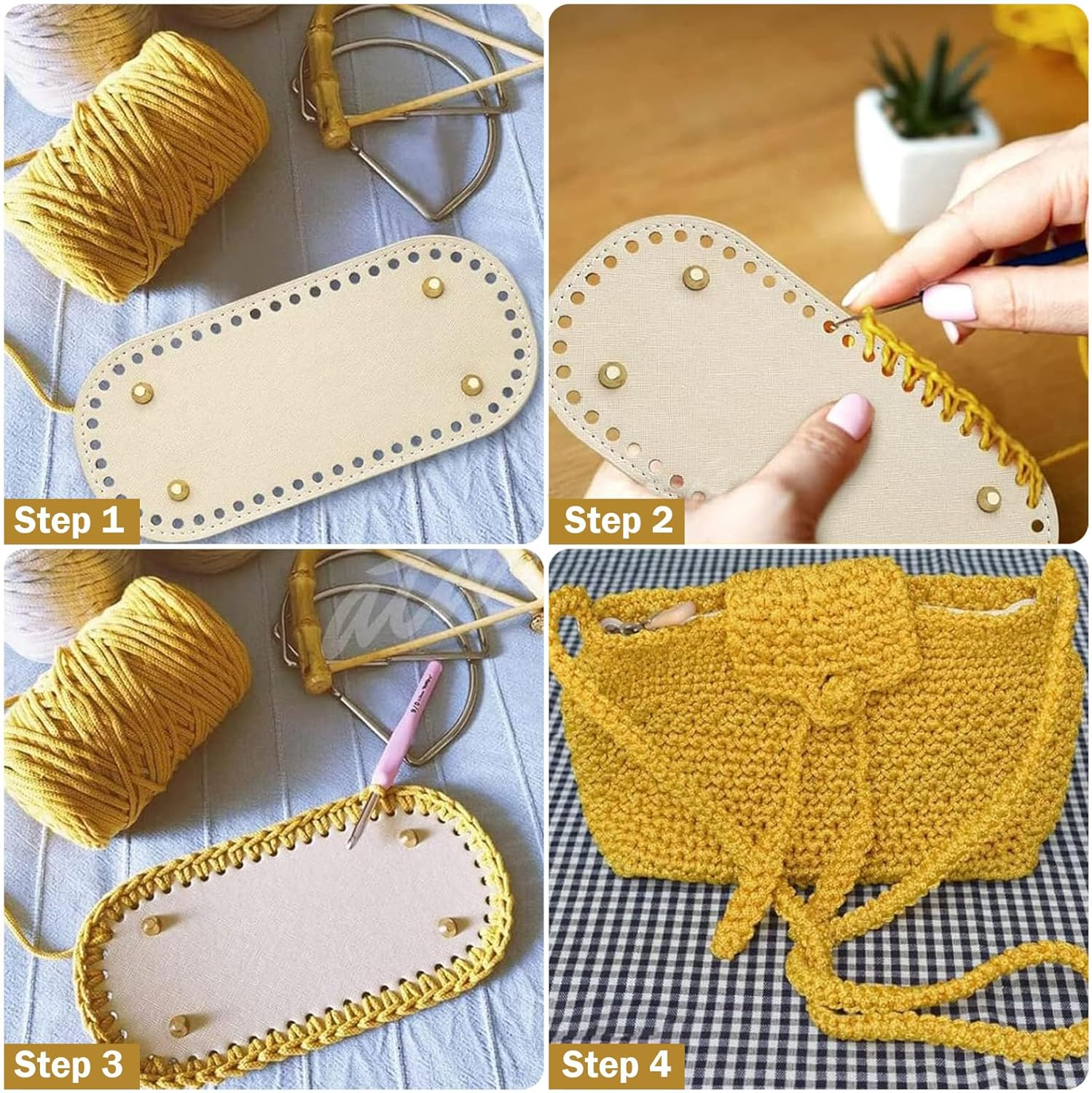 4 Color PU Leather Bag Bottom Base Crochet Bag Bottom, Rectangle Knitting Crochet Bags for Bags, DIY Shoulder Bag Accessories, Purse Making Supplies, 18 X 8Cm - 4 Color B image number 3