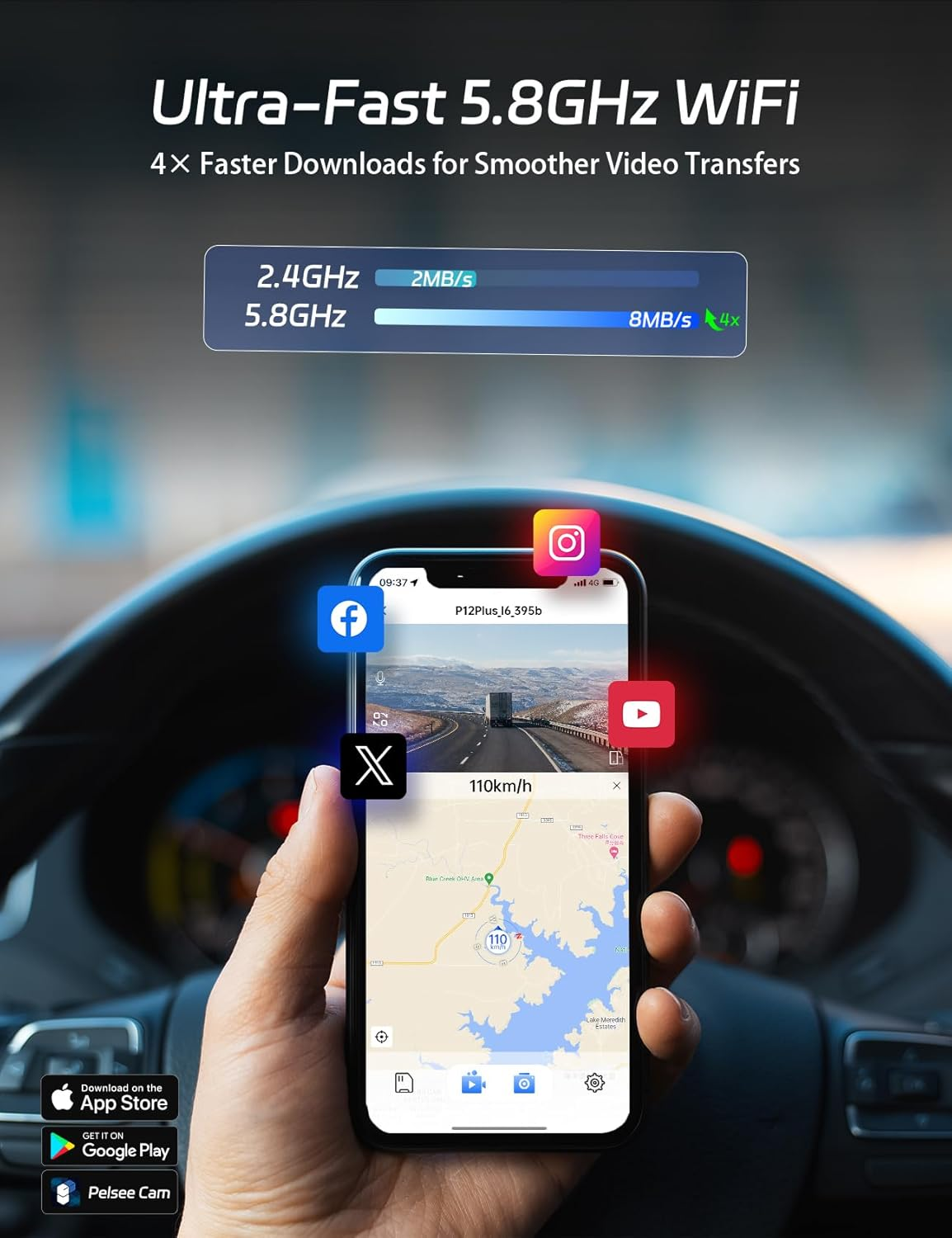 Pelsee P12 plus 4K Rear View Mirror Camera with ADAS and BSD, 5.8Ghz Wifi Mirror Dash Cam Front and Rear, Backup Camera for Car, GPS, 64GB Card Included, WDR Night Vision, Voice Control, 12" Display image number 4