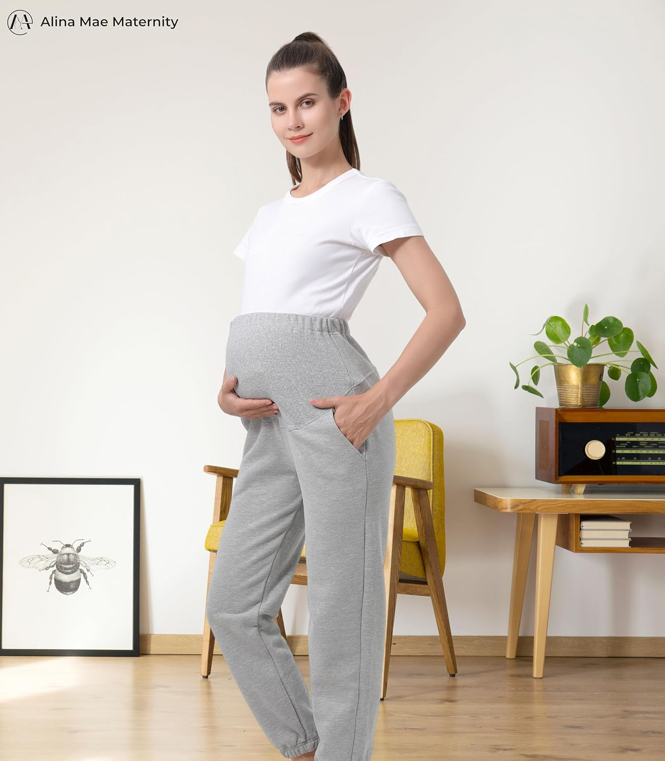 Women'S Maternity Joggers Pregnant Sweatpants Pants Casual Lounge over Belly Gym image number 3