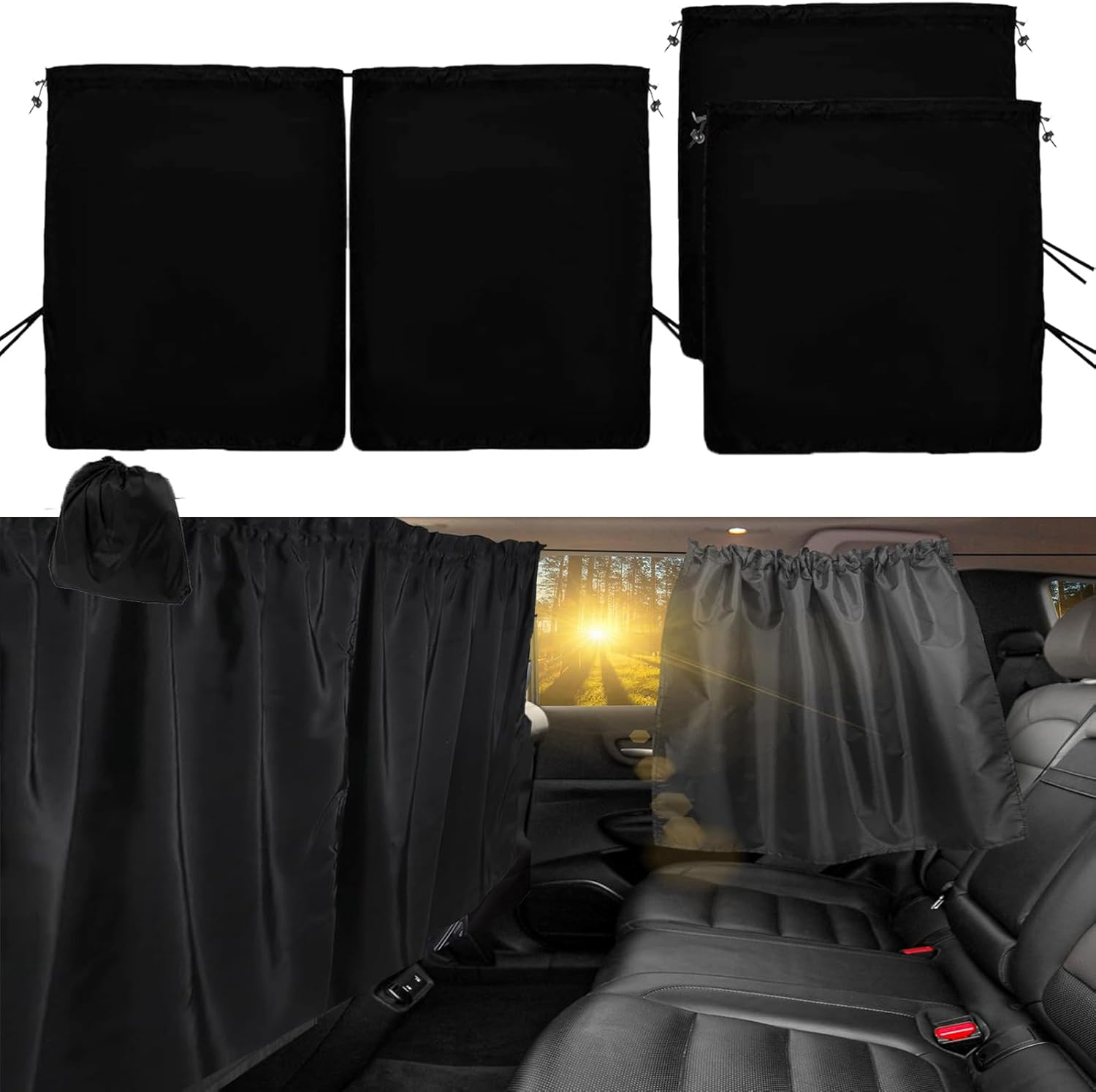 Car Privacy Curtains,Car Divider Curtain between Rear Seat,3Pcs Car Window Sun Shade Curtain for Baby,Universal Removable Car Sun Shades Side Window Covers Car Accessories for Travel Camping Sleeping image number 3