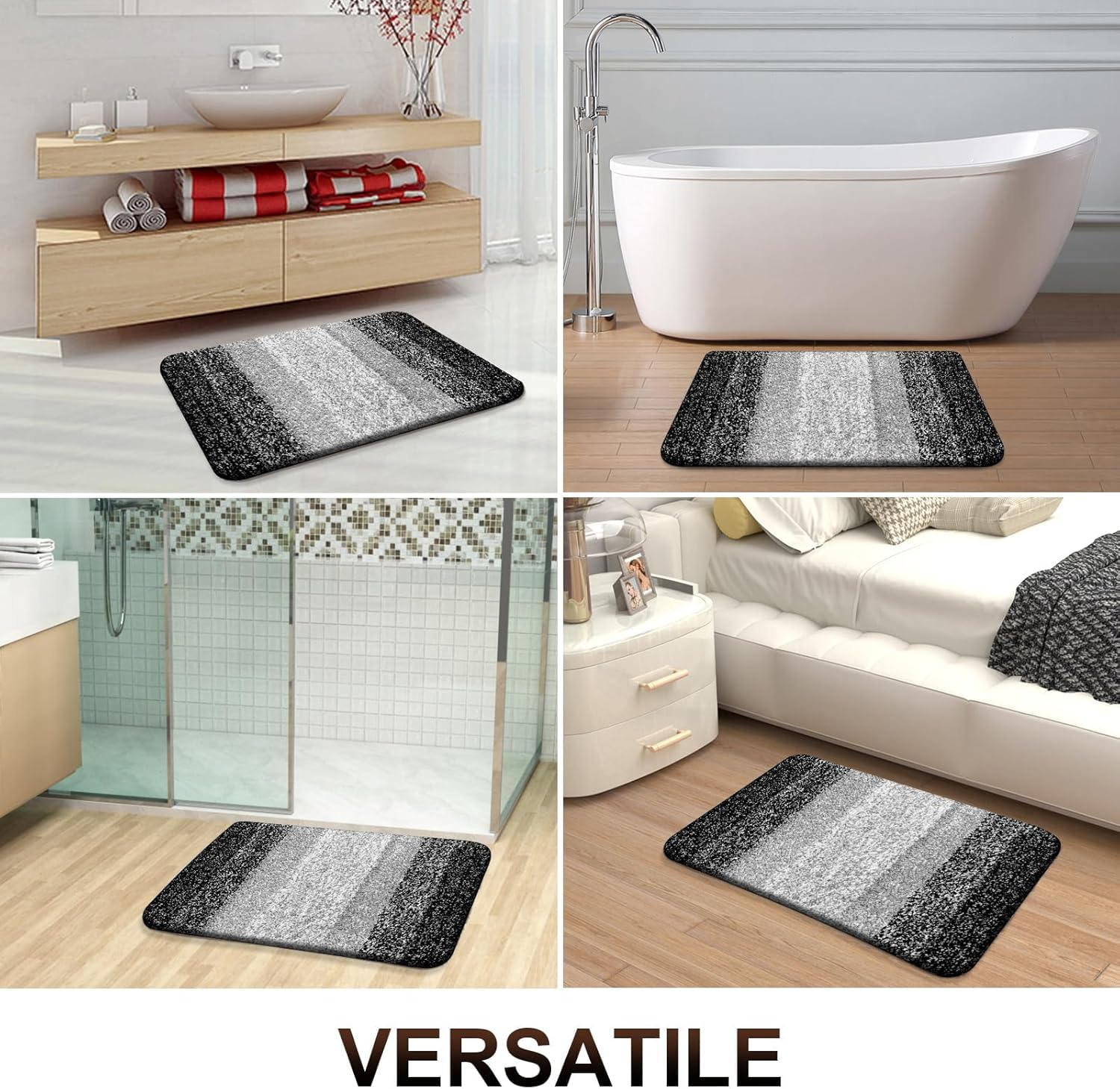 YUTA Bathroom Rugs Mat Extra Soft and Absorbent Microfiber Bath Rugs, Non-Slip Plush Shaggy Bath Carpet, Machine Wash Dry, Bath Mat for Bathroom Floor, Tub and Shower, 51X76Cm, Black