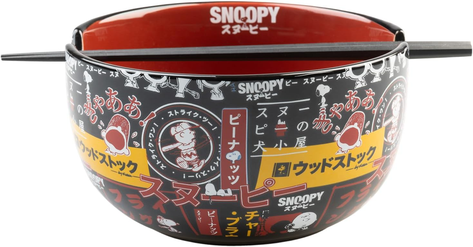 Grupo Erik Ramen Bowl Snoopy Ceramic Bowl 9 X 16 Cm 900 Ml with Sticks for Eating - Official Peanuts Snoopy Gifts Merch image number 1