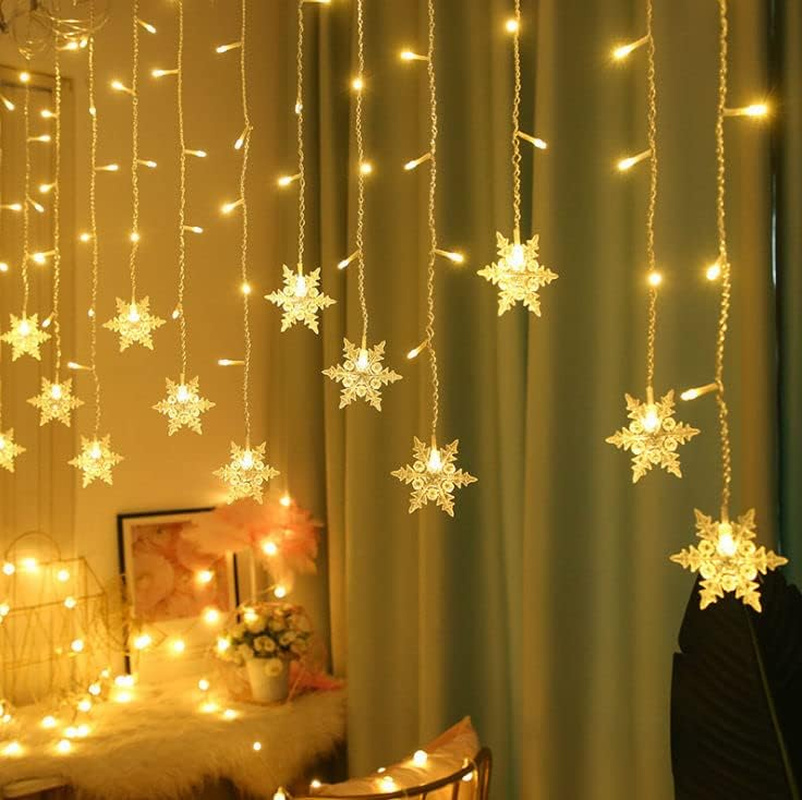 Star Curtain Lights Waterproof,13Ft/4M 96 LED Snowflake Curtain String Lights Plug-In Memory Window Curtain Lights with 8 Modes Decoration for Valentine'S Day, Wedding, Garden, Party Decor image number 1