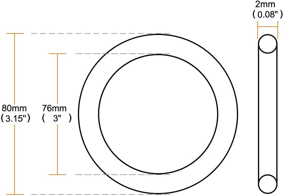 Uxcell 80Mm External Dia 2Mm Thickness Rubber Oil Sealed O Ring (5 Piece), Black image number 3
