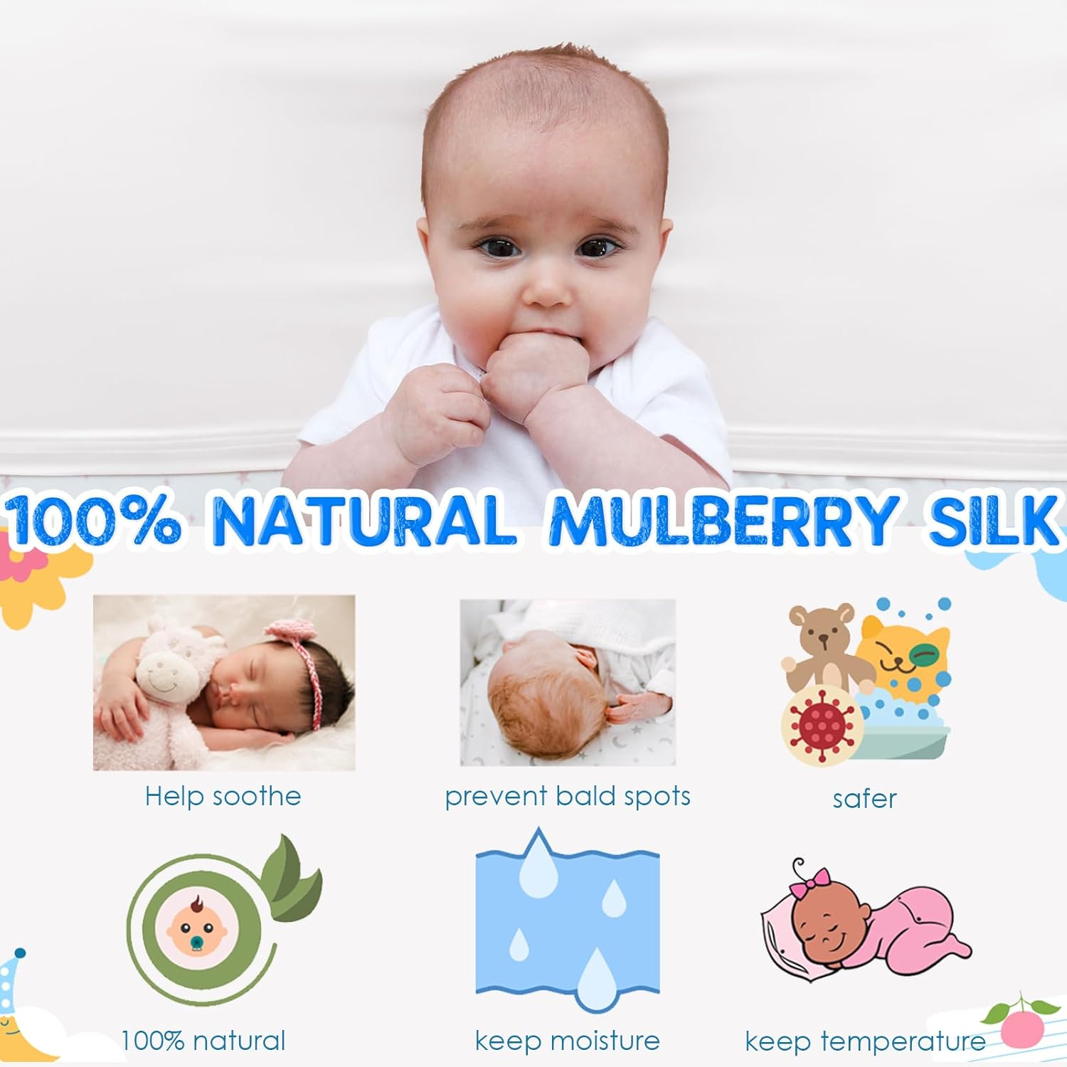 PROMEED 23 Momme Silk Crib Slip - No More Bed Head & Baby Bald Spots, 100% Silk Crib/Bassinet Sheets (White)