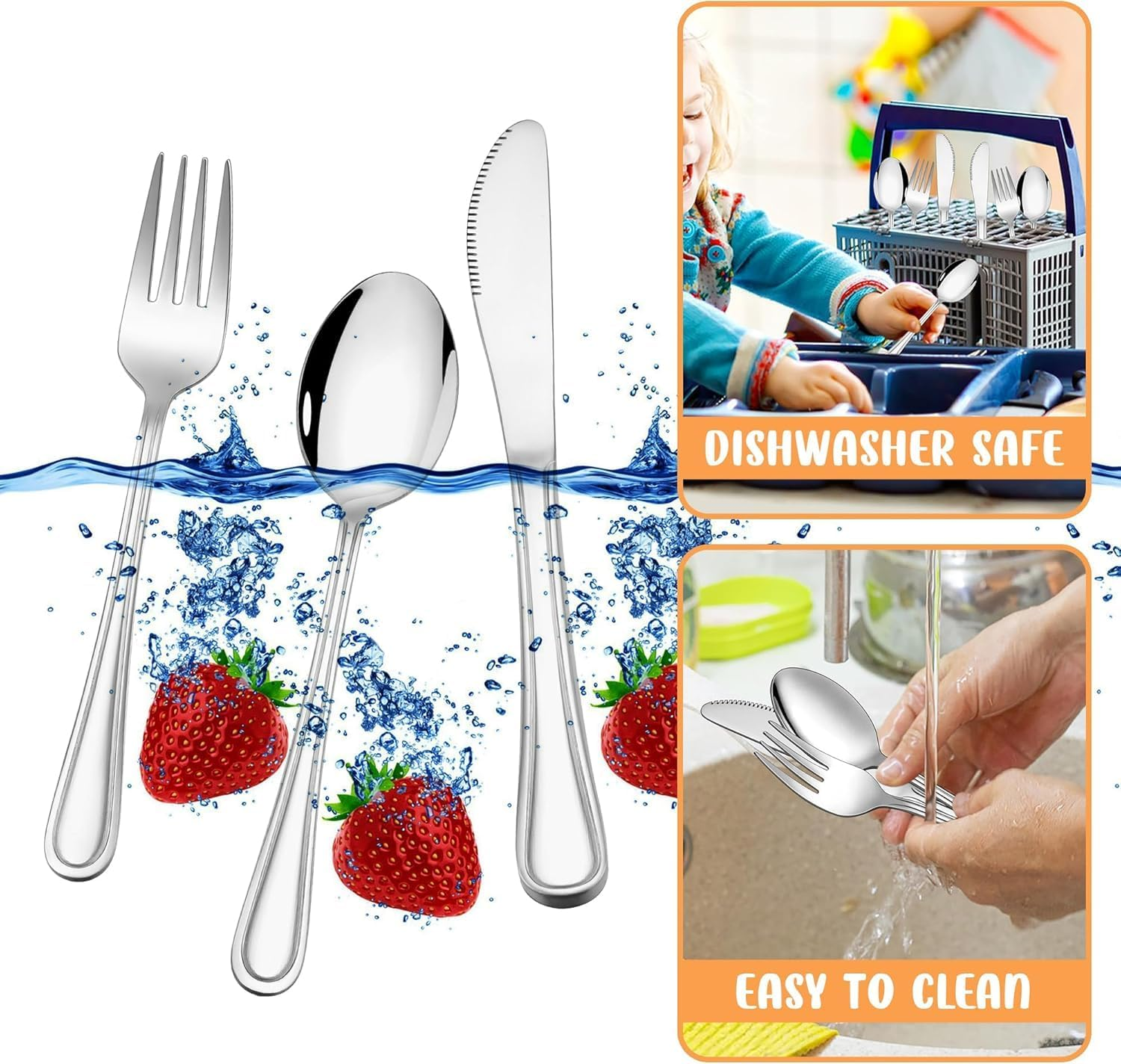 Kids Cutlery Set, Stainless Steel Kids Silverware Set -Toddler Flatware/Child Safe Utensil Set Includes Safe Forks, Spoons and Knives (15PCS)