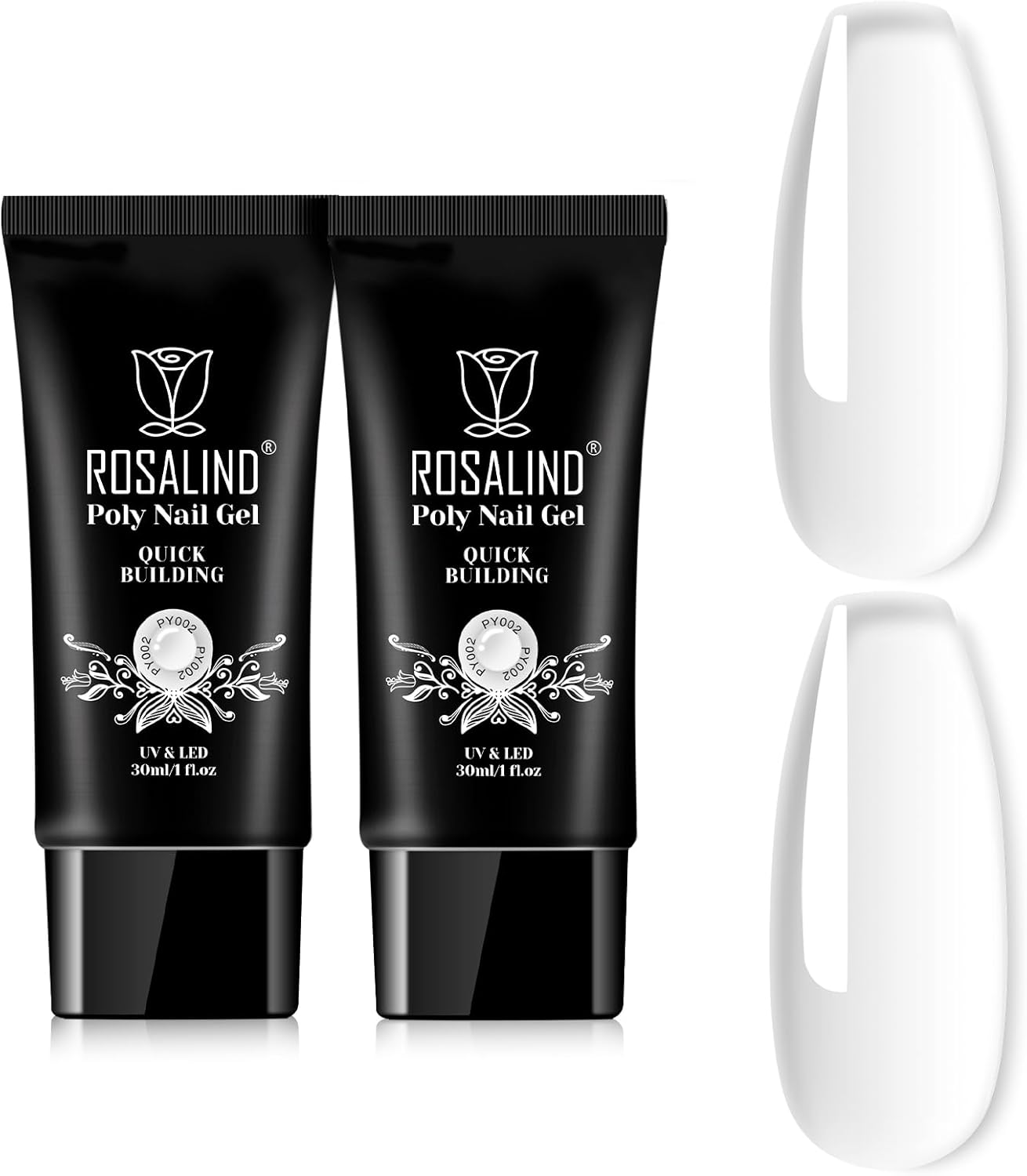 ROSALIND Clear Extension Gel, 2 PCS 1Oz/30Ml Clear Poly Nail Gel Kit Builder Transparent, Nail Thickening Poly Tube Need UV Lamp image number 3