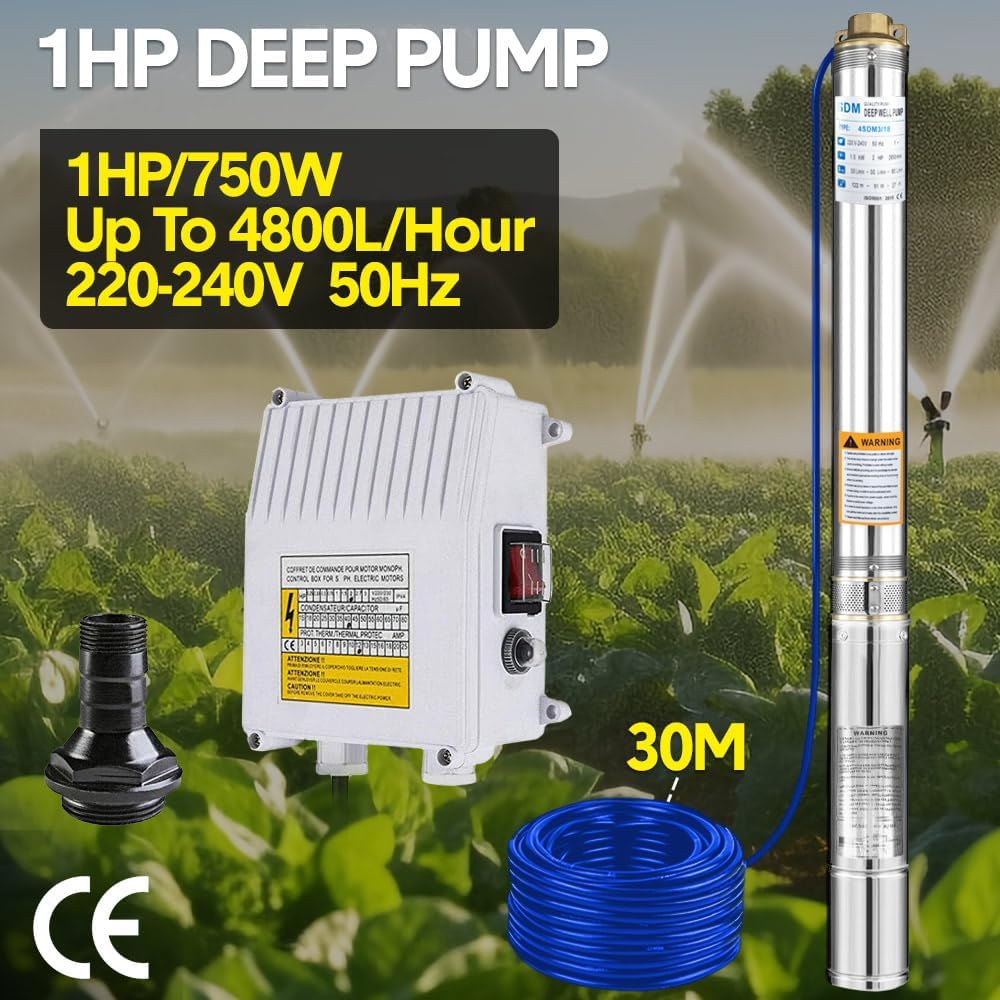 ALSTON 1HP 0.75W 220V Stainless Steel Deep Well Water Pump Submersible Bore Pump Head Max 58M/70L per Minute for Industrial Irrigation Livestock Home Use image number 6
