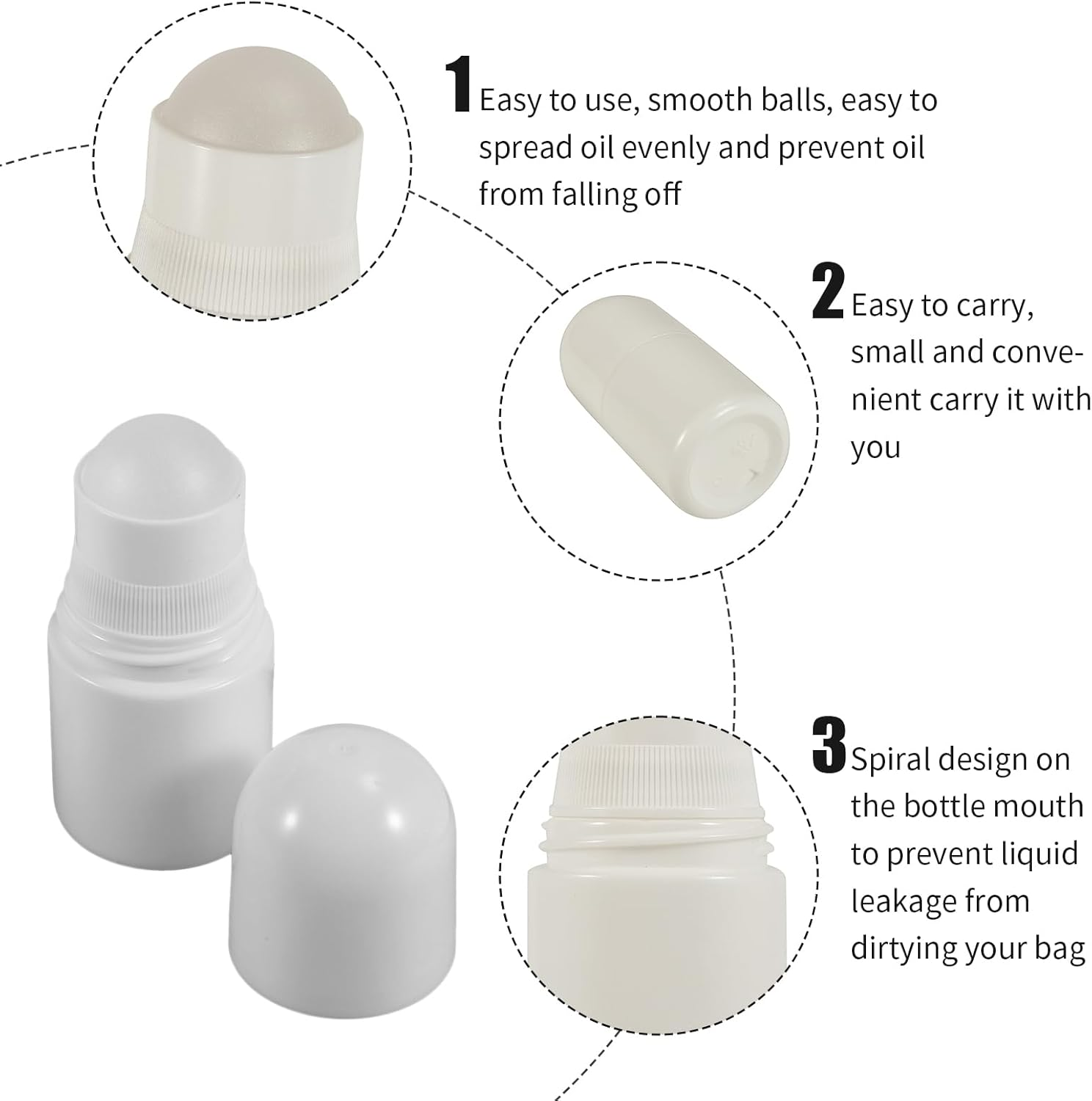 6 Pcs 30Ml/1Oz Empty Refillable Roll on Bottles, Plastic Essential Oil Bottles with Roller Balls, Leak-Proof DIY Perfume & Aromatherapy Containers (White, Thin-Waist Style) image number 5