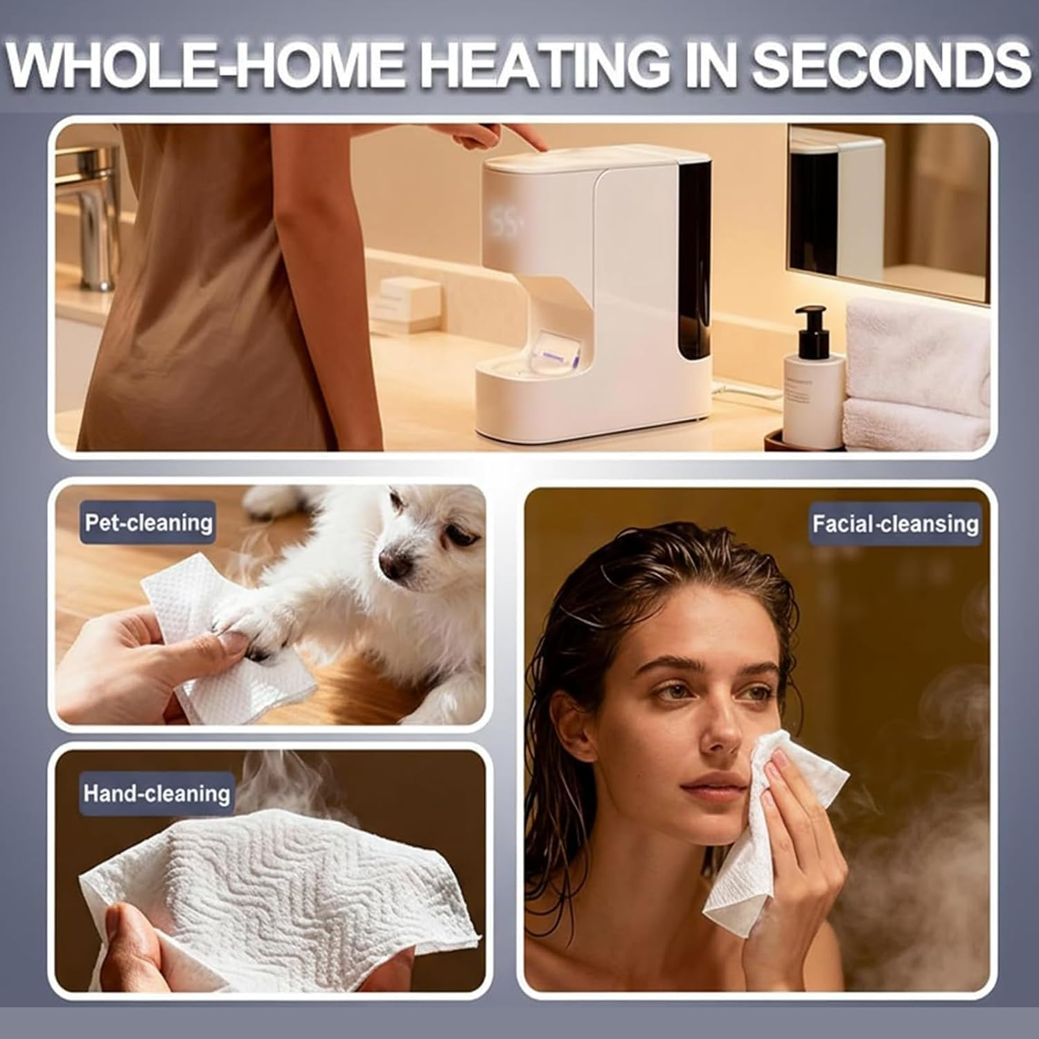 Hot Face Towel Heater Machine, Auto Dispensing Compressed Towels Wamer, Steam-Softened for Better Skin, 55&deg;C Constant Temperature, 5-Second Warmth, Voice Alerts, for Facials, Spa & Daily (White) image number 4