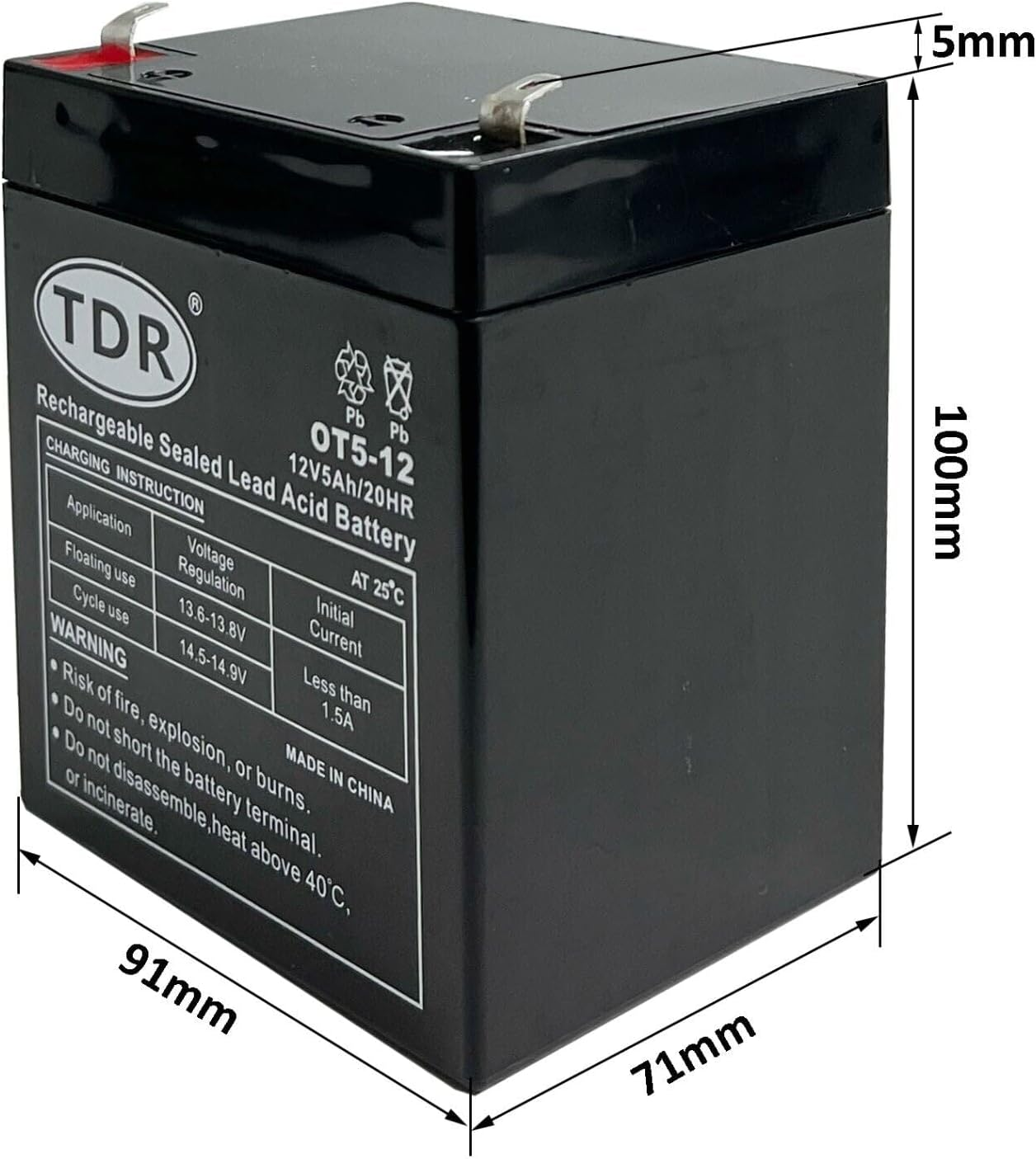 TDR 3Pcs OT5-12 12V 5Ah Sealed Lead Acid SLA Compact Battery Scooters Golf Carts Dust Collectors Mowers Alarm Systems Marine Equipment Power Tools image number 1