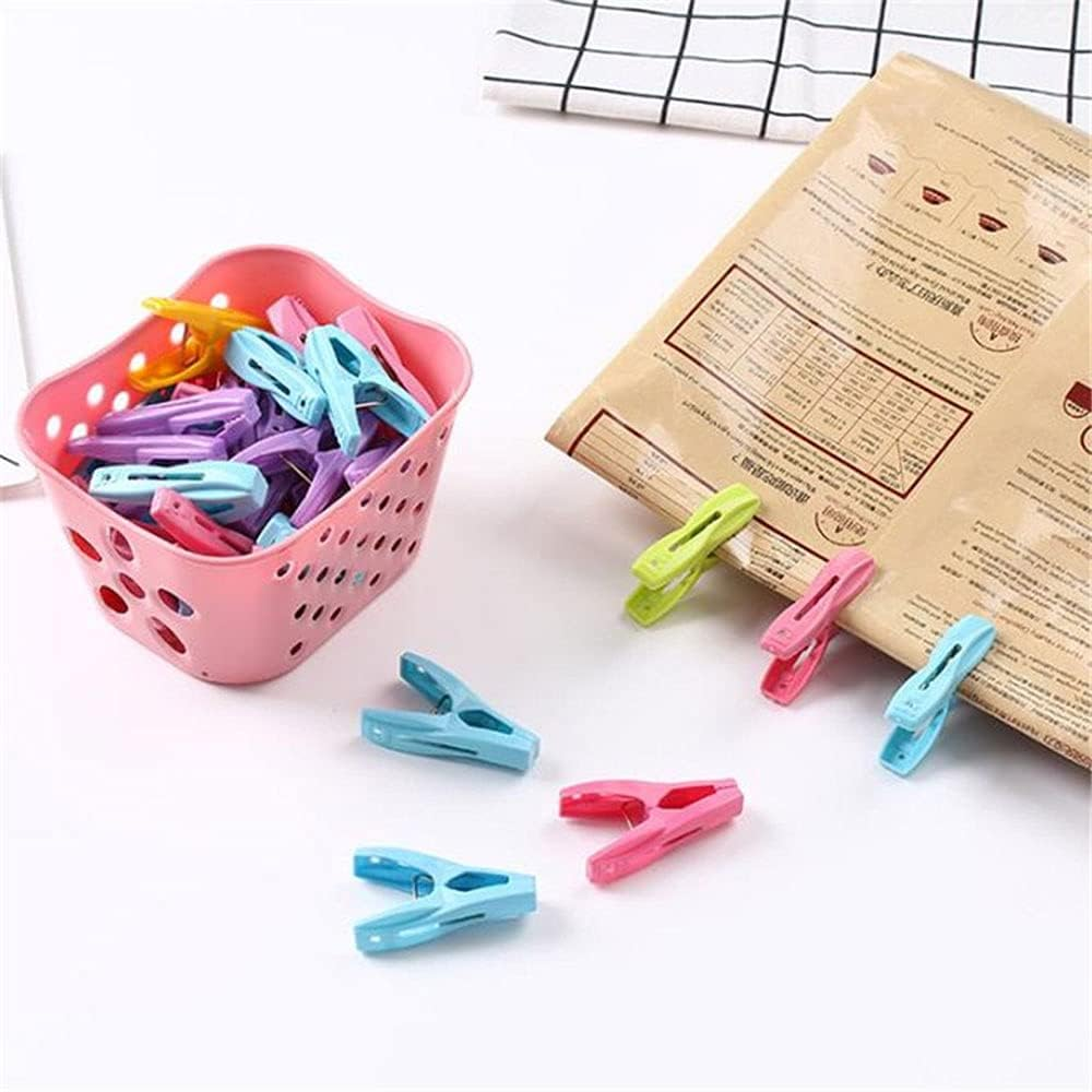 30Pcs Clothing Clips Pegs with a Basket Multifunction Clothes Clips Windproof Clothes Pins for Clothesline/Clothing/Socks 4 Colors Basket for Choose image number 5