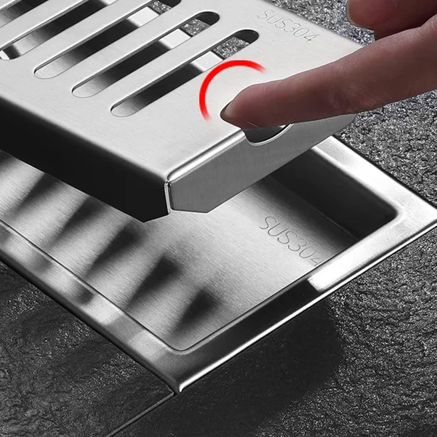 20 X 10 Cm Silver Rectangular Floor Drain with Stainless Steel Grate, Odour Trap, and Hair Catcher for Shower, Toilet, Bathroom, Kitchen, Balcony