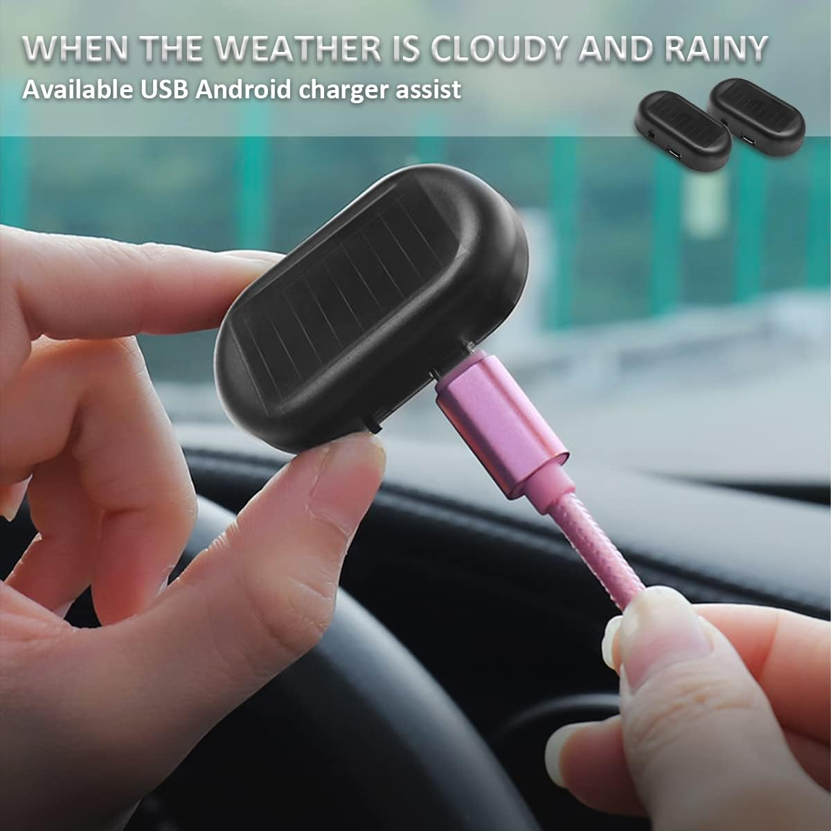 Car Solar Power Simulated Dummy Alarm, Anti-Theft LED Flashing Security Light Fake Lamp, Automotive Warning Interior Safety Lights with USB Charger Port, Car Accessories for Most Cars (Blue/1Pcs) image number 6