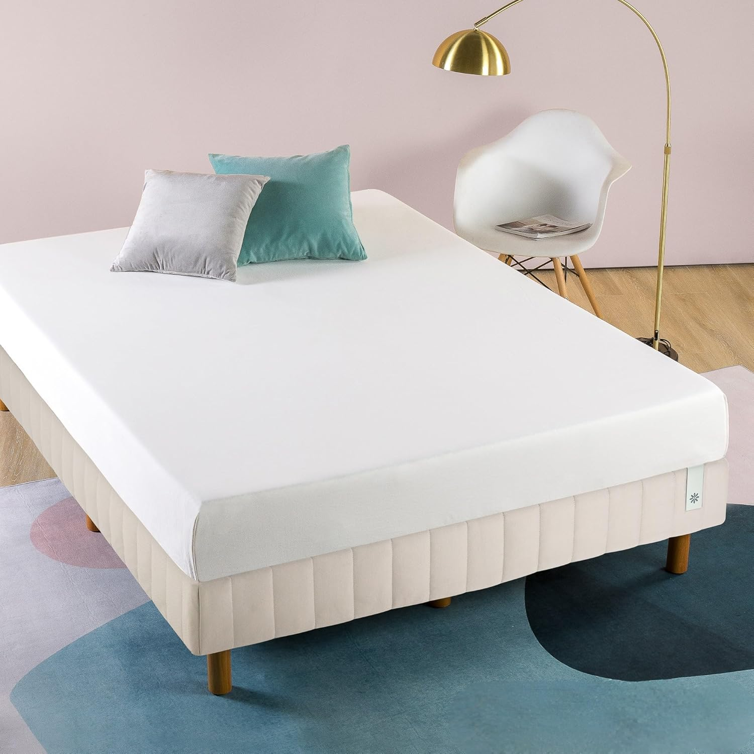 Zinus Queen Bed Base Ensemble 40Cm, Good Design Award Winner, Grey Fabric Quick Snap Mattress Foundation Metal Steel Frame