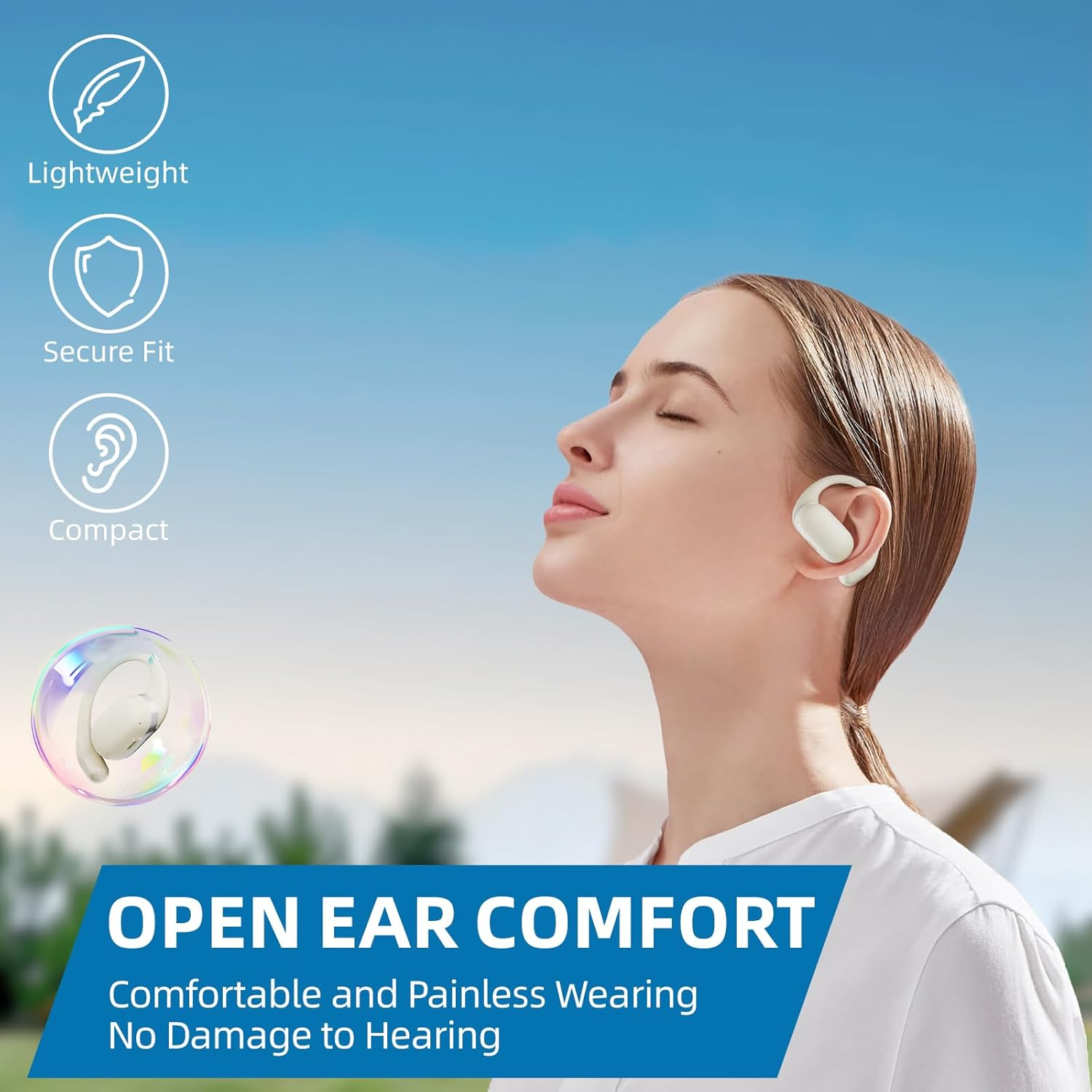 Ulian Open Ear Headphones, Air Conduction Wireless Earphones, Ultra Comfort and Light Design, Sweat Resistant, Secure Fit for Sport, Bluetooth V5.3, Hifi Stereo, Built-In Mic, up to 50H Playtime image number 1
