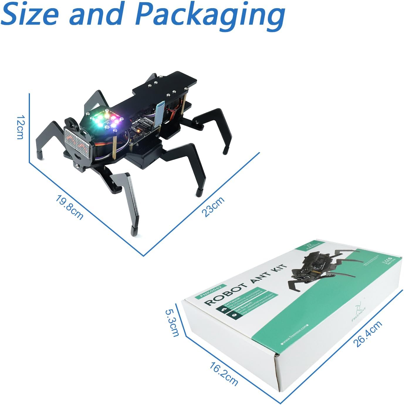 Freenove Robot Ant Kit (Compatible with Arduino IDE), Dot Matrix Expressions, Obstacle Avoidance, Wireless Control App, Ultrasonic Sensor Servo image number 2