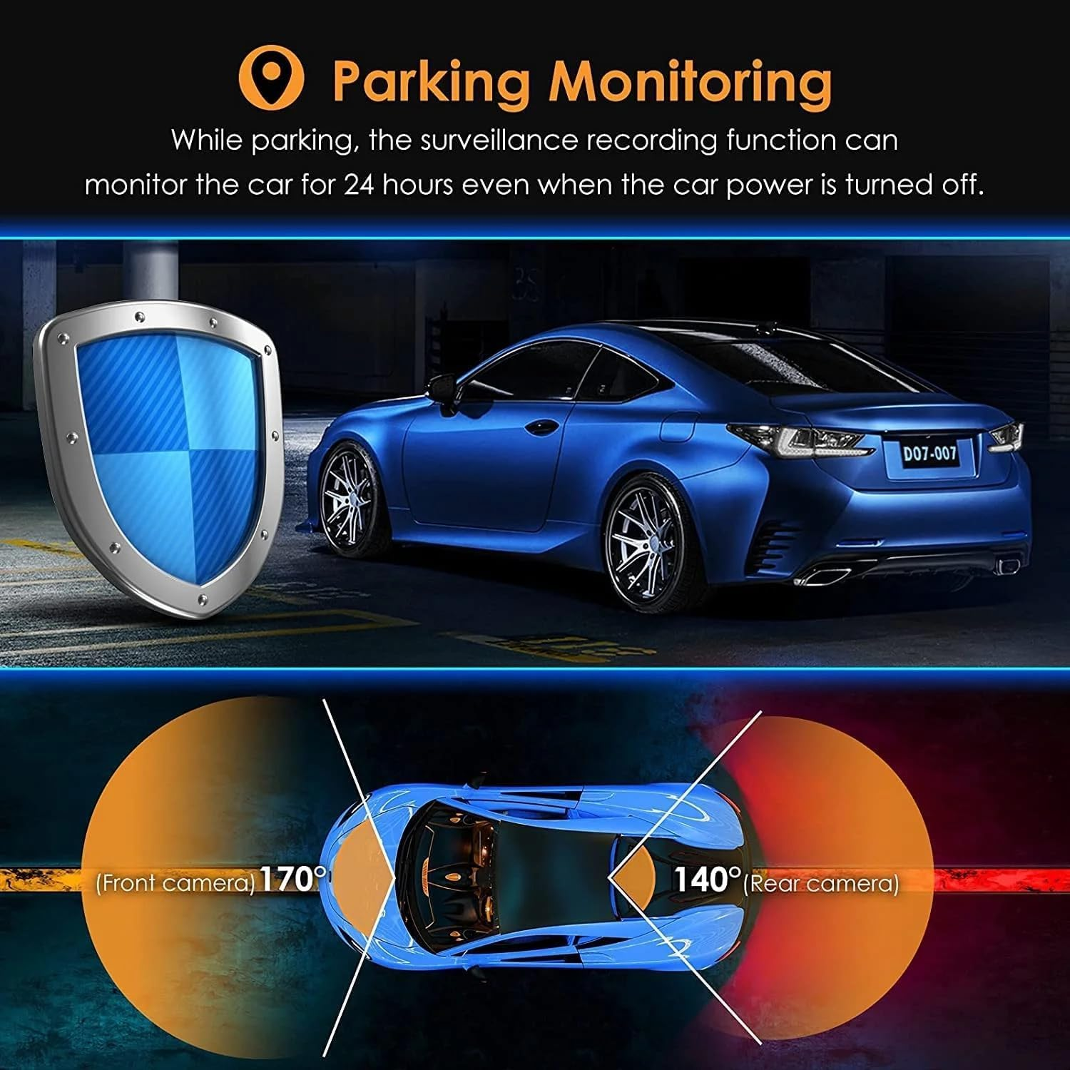 Dual Dash Cam 4K 2160 P Ultra HD Car DVR Front and Rear Camera with Built-In Wifi & GPS (170 Degree Wide) with 64 GB High Speed SD Card Free (Maximum Support 256 GB) 24 Hour Monitoring