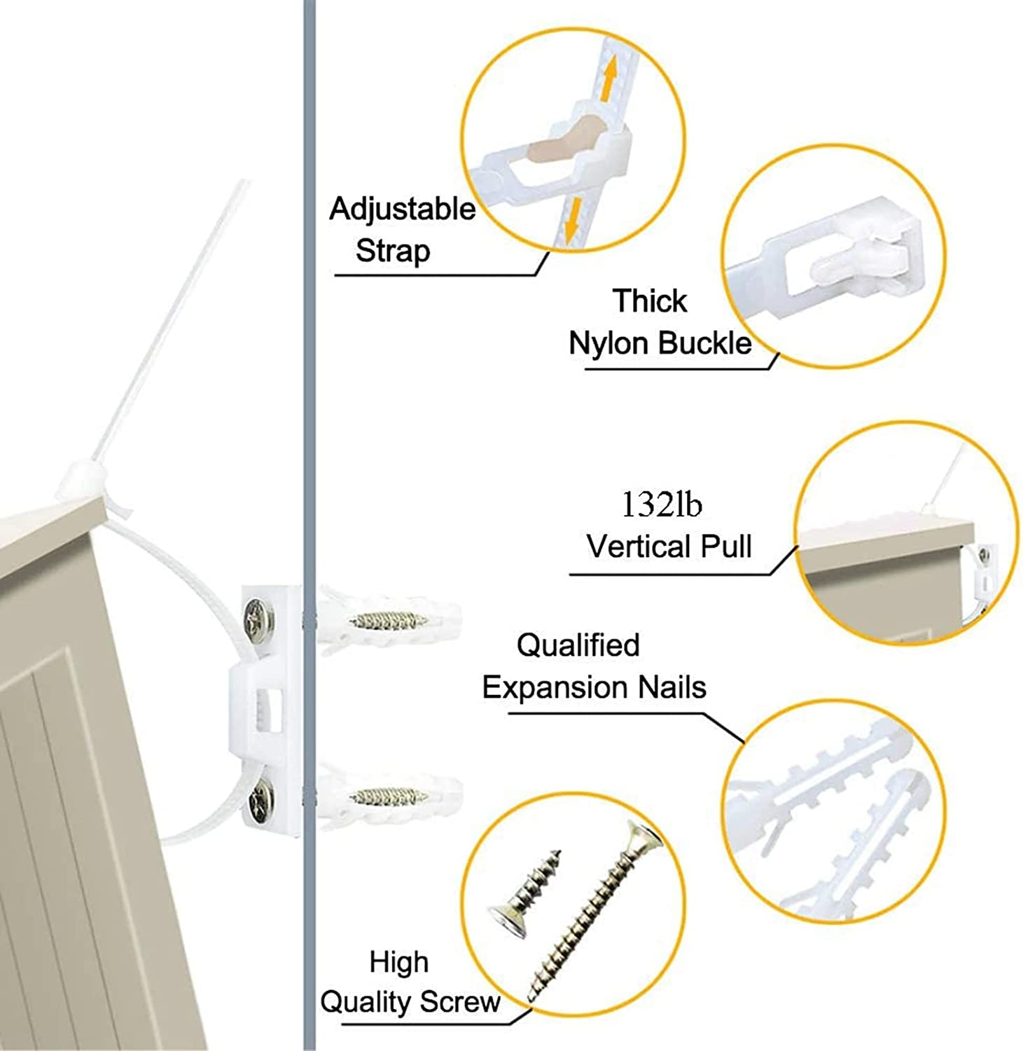 10 Sets Furniture Safety Straps, Falling Furniture Prevention Device, Anti-Tip Furniture Wall Anchors Kit, Furniture Fix to Wall for Baby Proofing and Pet Protecting image number 1