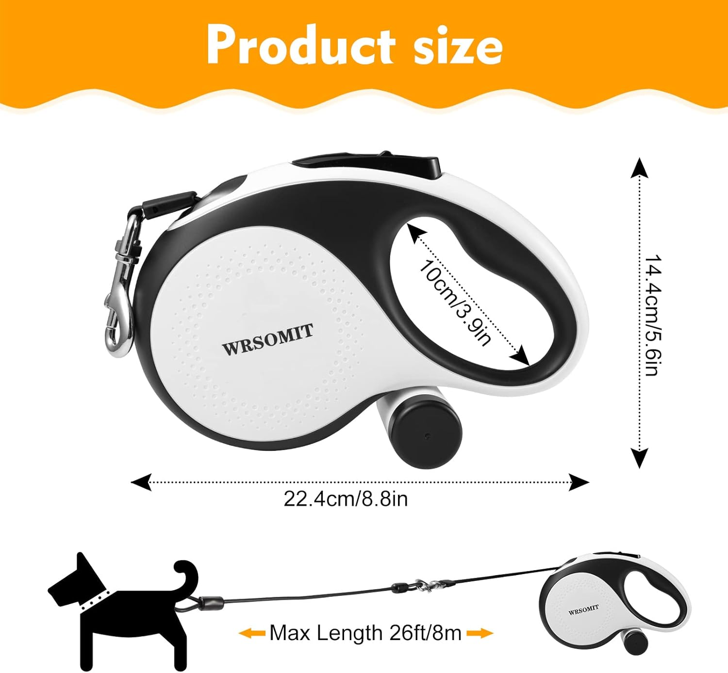 WRSOMIT Retractable Dog Leash with Chew Proof Cable, 26Ft Heavy Duty Dog Leash for Small Medium Large Dogs up to 110Lbs, 360&deg; No Tangle, One-Handed Brake White - Blue image number 2