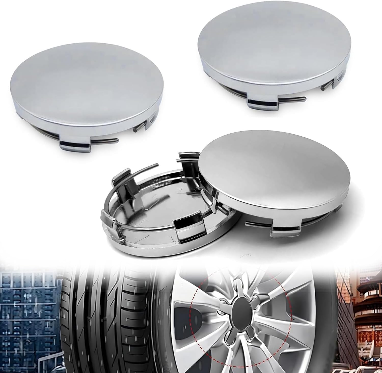 Wzenclave 4 Pcs Car Wheel Hub Center Cap ABS Rust-Proof Durable Snap-In Anti-Falling Fastening Installation Accessories 60Mm OD 58Mm ID for Most Cars Car Modification Wheel Hub Universal Wheel Cover