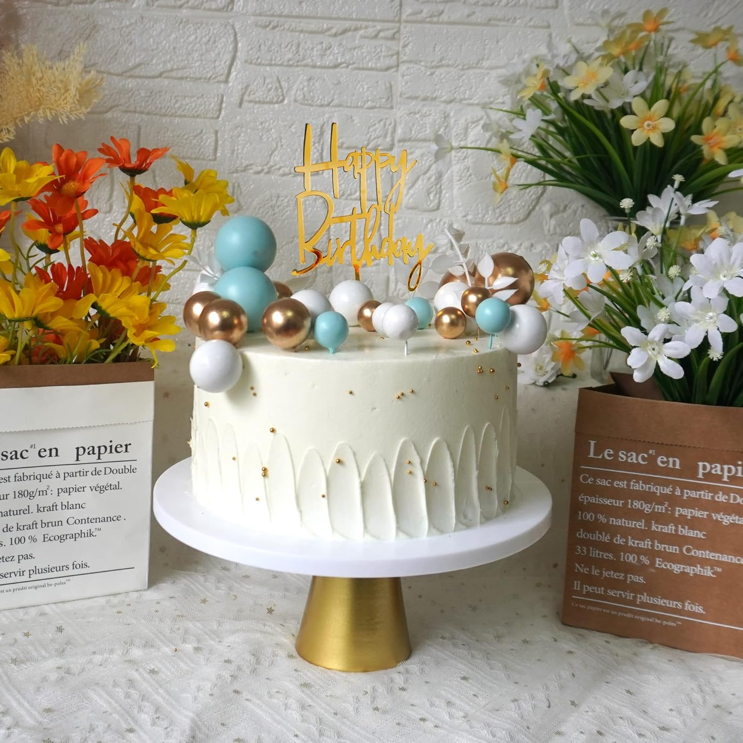 DRWATE Balls Cake Topper Boho Cake Topper Decorations for Wedding Baby Shower Birthday Boho Themed Party Supplies (Blue)