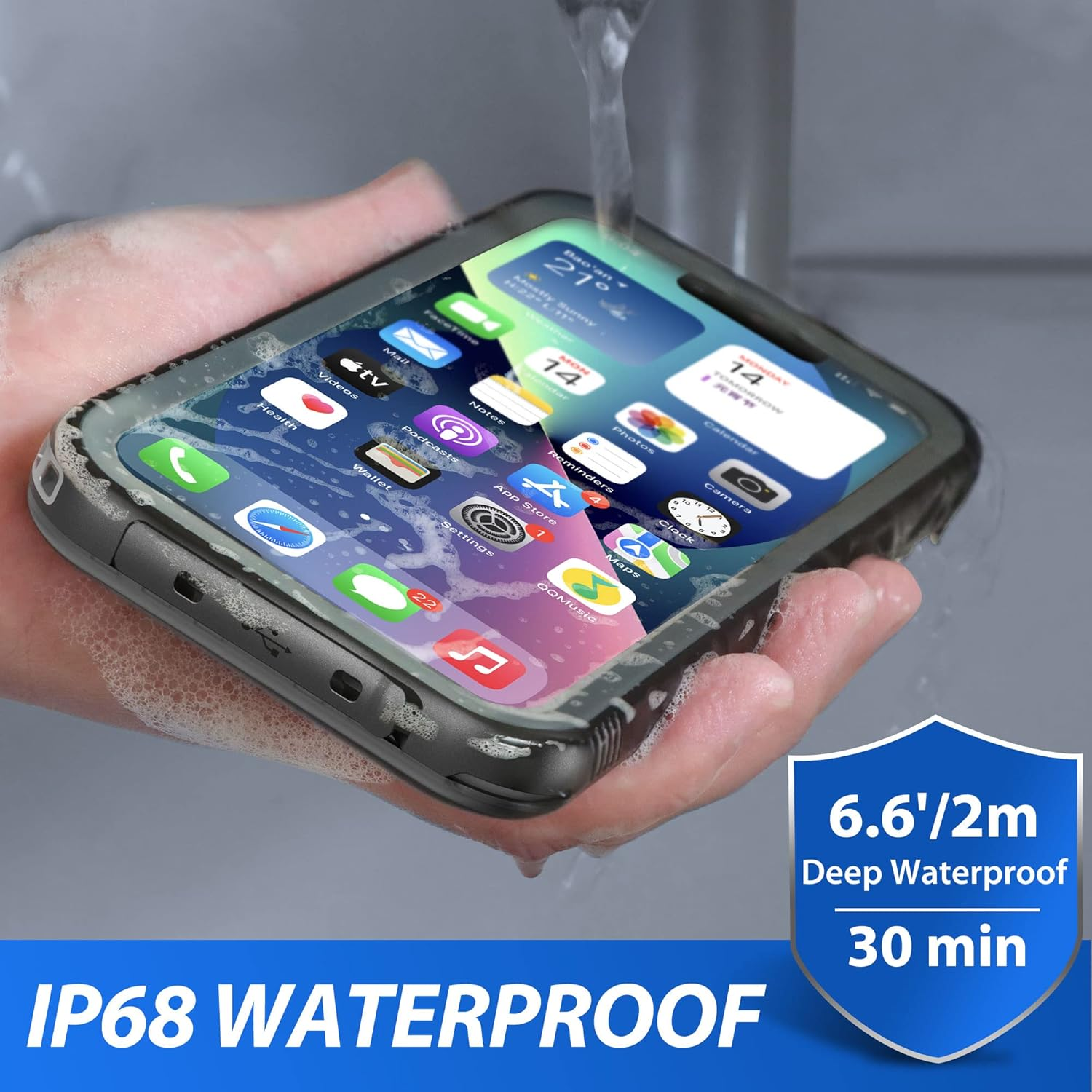 SPORTLINK Design for Iphone 14 Waterproof Case - Shockproof Dustproof Phone Case with Screen Protector for Iphone 14, Full Body Protective Case for Iphone 14 Cover 6.1'' Black