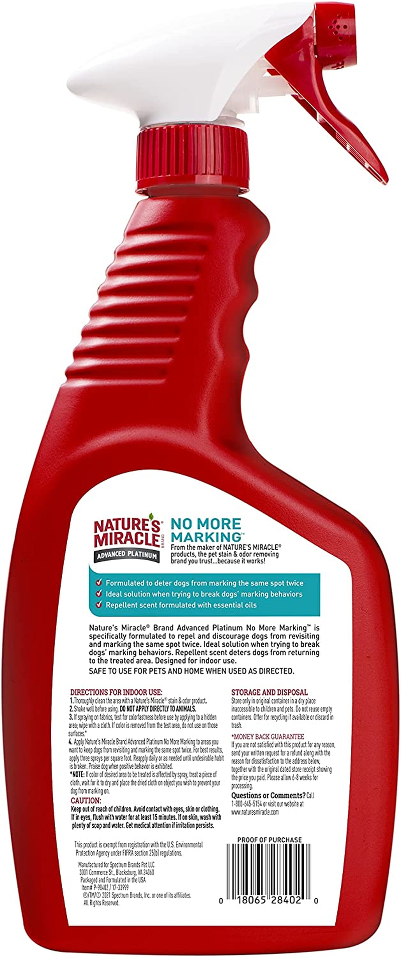 Nature&rsquo;S Miracle Advanced Platinum No More Marking RTU, 709Ml, Repellant Formula, Essential Oils, Stop Dog Marking, Safe for Pets