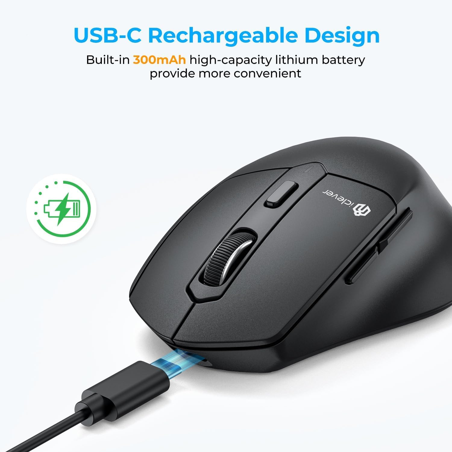 Iclever MD360 Ergonomic Bluetooth Mouse with Mouse Jiggler, Wireless Rechargeable Mouse, BT&2.4G for 3 Devices Connection, 4 Adjustable DPI, Silent Click, Compatible with Ipad/Mac/Pc image number 5