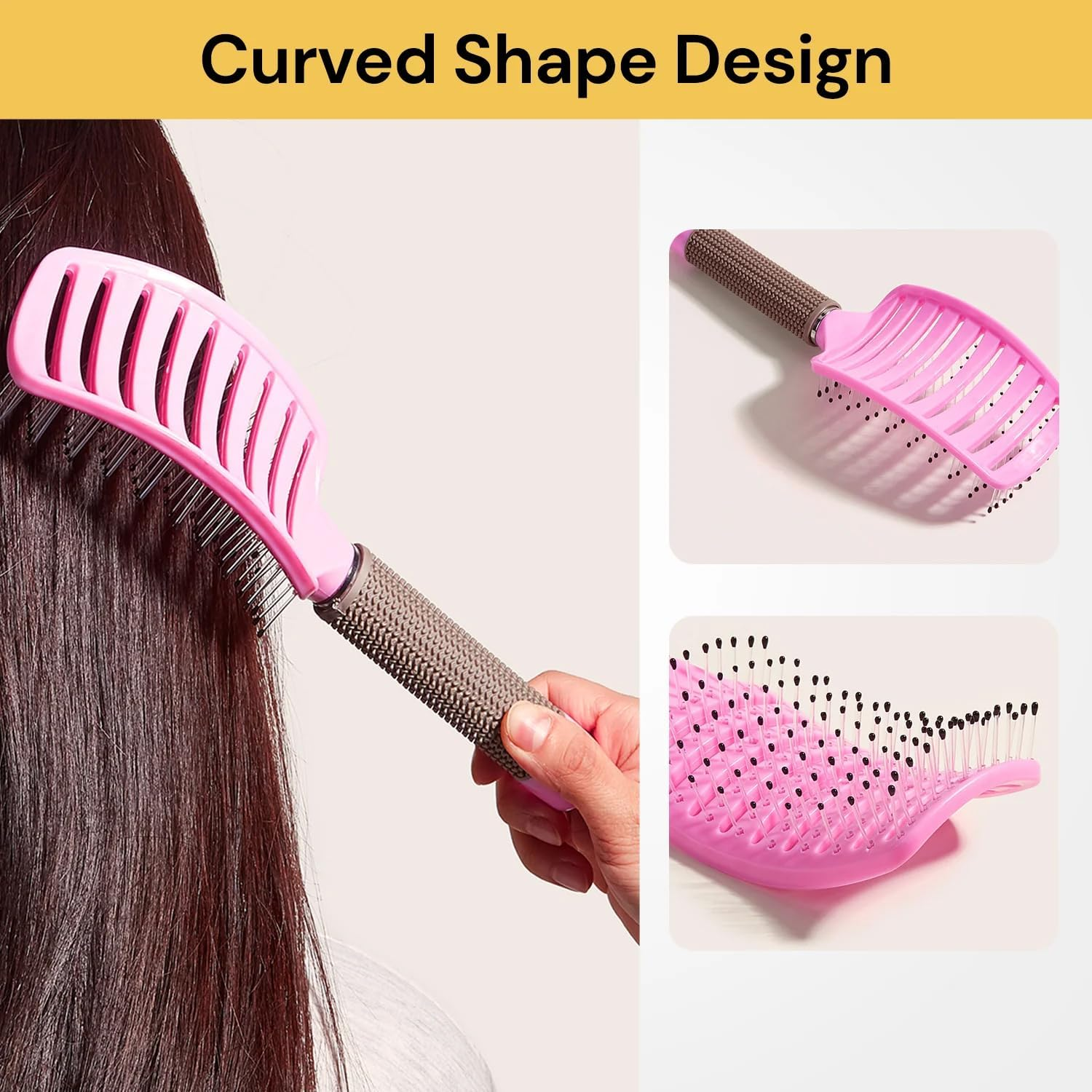 EZONEDEAL Detangler Hair Brush, Hair Brush, Ultra-Soft Intelliflex Bristles, Curved Vented Brush for Blow Drying, Anti-Static Bristles Massage, Hair Brush Detangling Brush for Women & Men (Pink) - Black image number 2