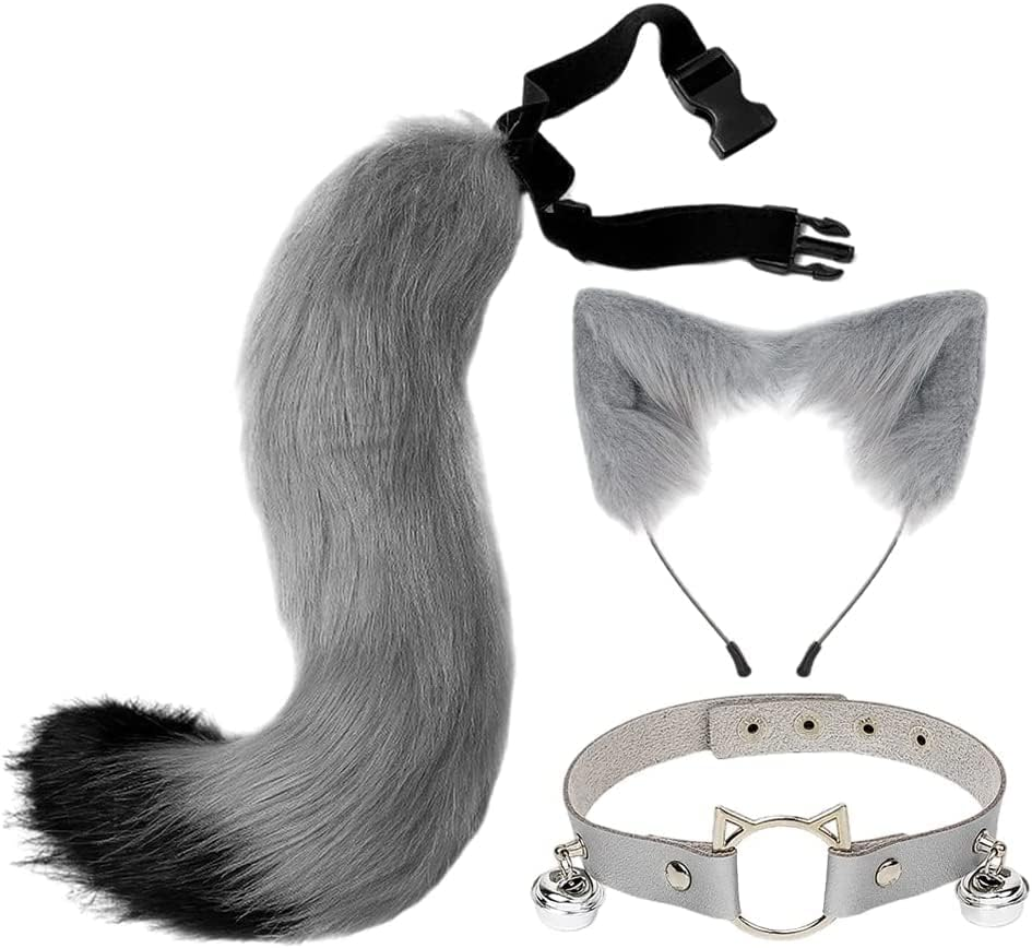 Fox Ears Hair Hoop & Fox Tail Set, Soft Faux Fur Fox Costume Fancy Dress Cosplay Animal Dress up Adult Kids Halloween Party Costume - White image number 4