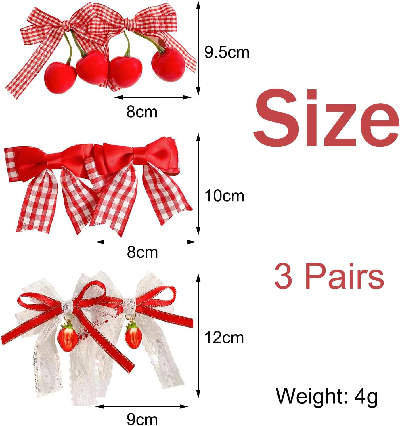 RTRTGS Pack of 6 Cherry Bow Hair Clips Red Hair Accessories for Women, Red Bow Hair, Cherry, Velvet Alligator Cherry Hair Clips for Ponytail, Winter Christmas Decoration image number 3