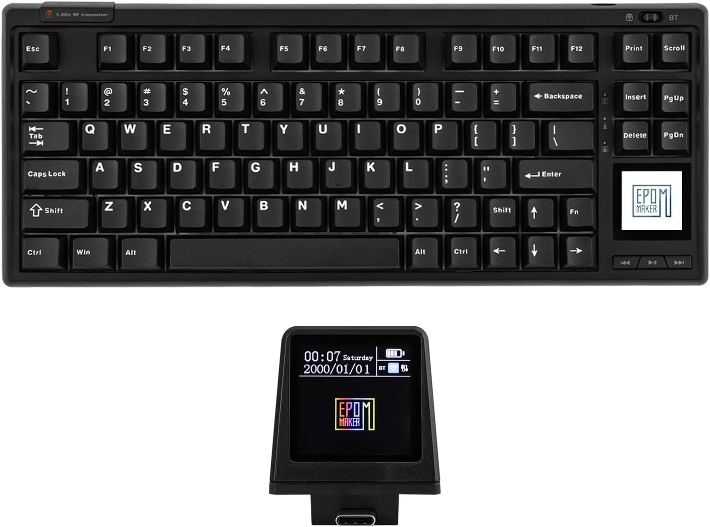 EPOMAKER RT80 Wireless Gaming Keyboard, Tri-Mode 75% Mechanical Keyboard, Hot-Swap Creamy Custom Keyboard, with Touch Screen and Mini Display, NKRO for Office Game (Black, Wisteria Linear Switch) image number 3