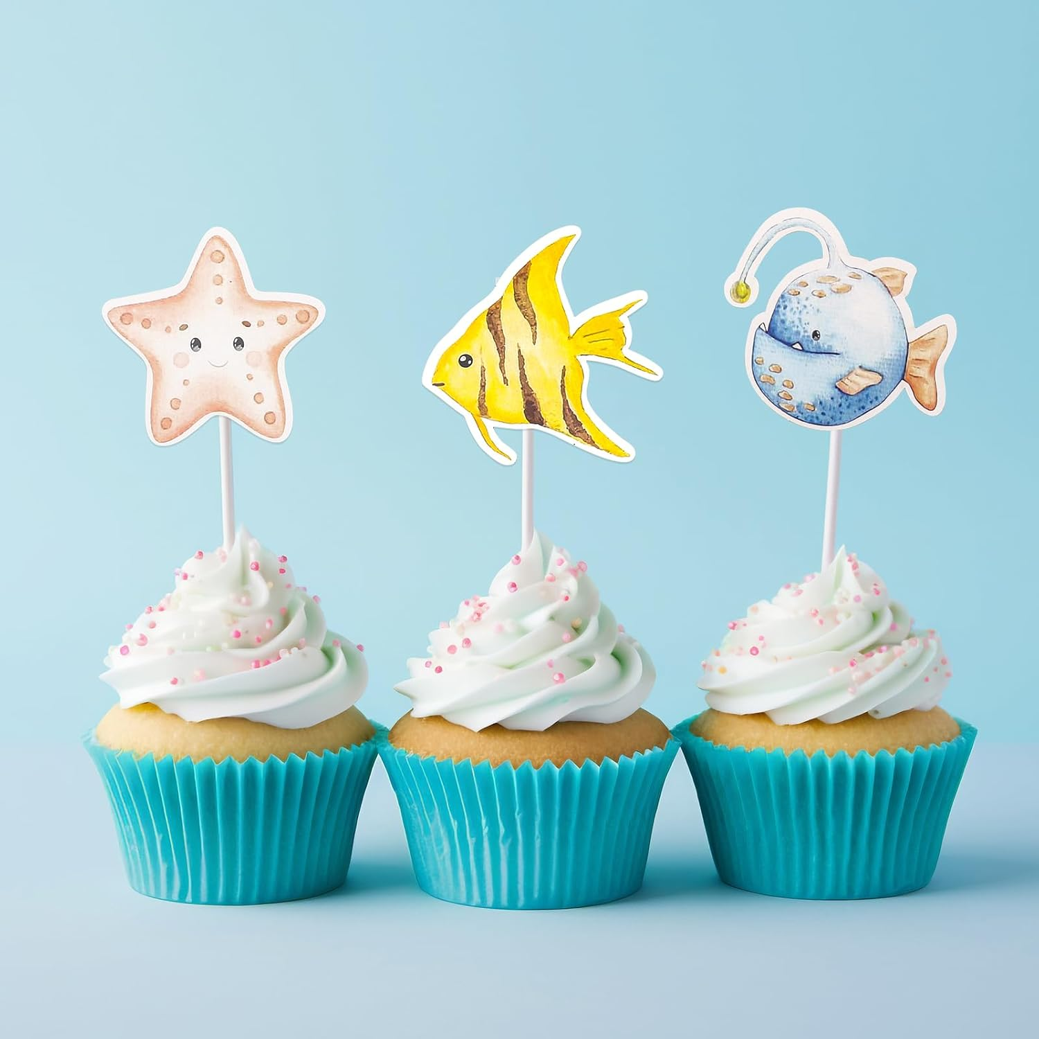 ENLACE Pack of 36 Sea Animals Cupcake Toppers, Ocean Theme Cake Decoration for Birthday, Christening image number 3