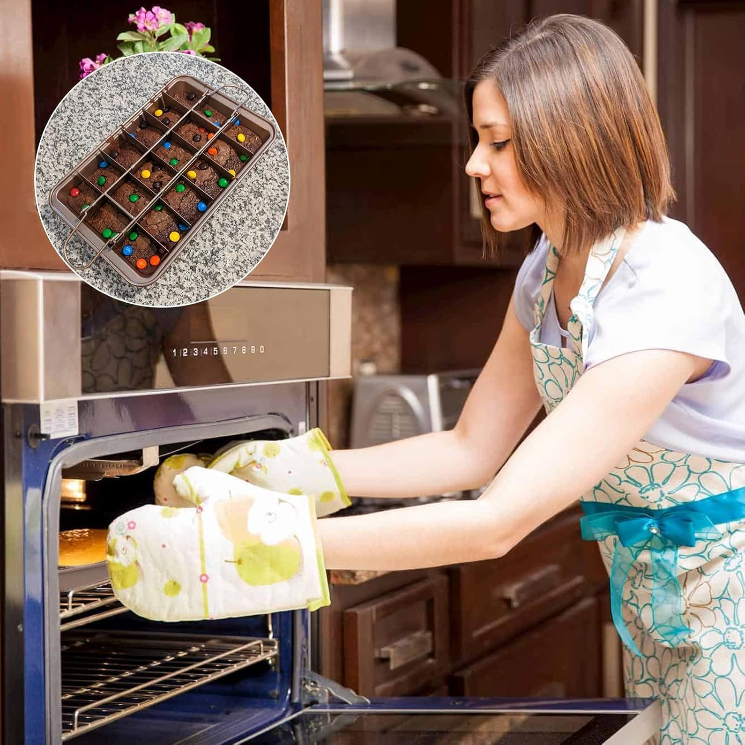 PENGQIMM Brownie Tin Brownie Tray with Dividers Chocolate Cake Tin Non-Stick 18-Slot Rectangular Carbon Steel Traybake Tin Pan for Oven Baking Roasting Cake Cookies Lasagna, 31X20X4Cm image number 4