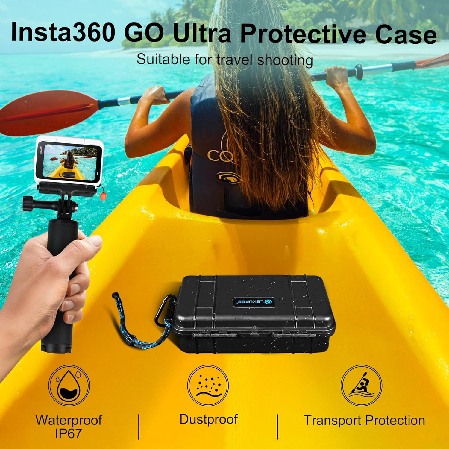Lekufee Travel Waterproof Hard Case for Insta360 GO Ultra, Standard Bundle, Creator Bundle, and Other Accessories(Case & Bag Only) image number 6
