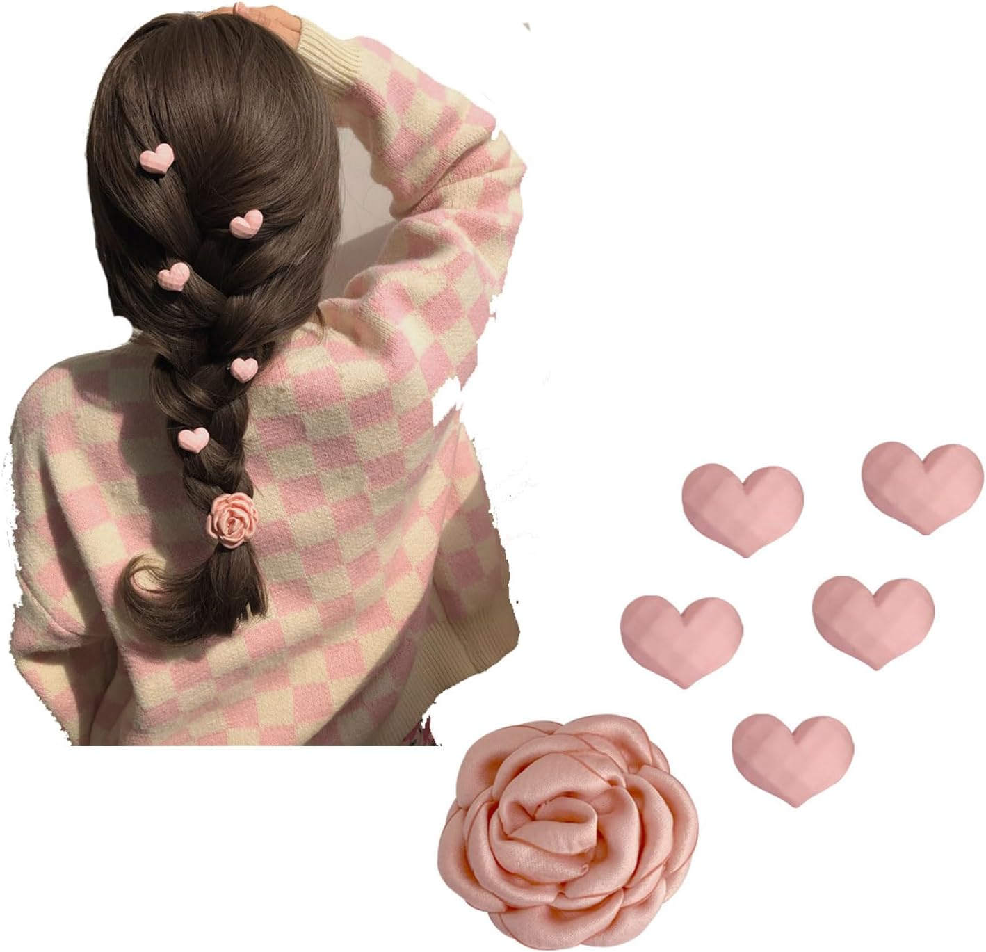 Pink Hair Accessories for Girls Decorative Hair Clip Set Heart Flower Hair Clips Wedding Barrettes for Women'S Hair Decorations Alligator Clips for Hair Barrettes for Women 6Pcs