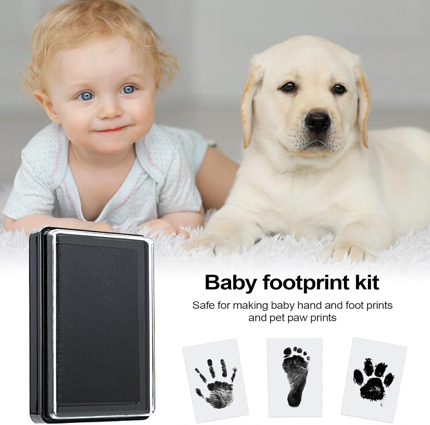 Baby Footprint Ink Pad - Inkless Baby Footprint Kit,Safe Clean Touch Handprint Tool for Newborns Babies Kids Craft Pet Feet Stamp Shower