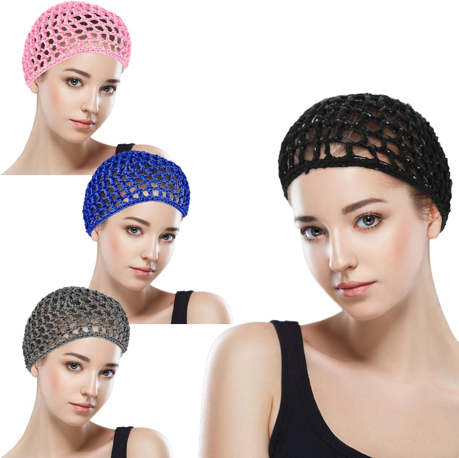 3Pcs Hair Net Soft Rayon Mesh Crocheted Hairnet Sleep Cap Mesh Cover Curls Hair Net Snoods Elastic Hairnet Hairs Cover Accessories for Women Men Night Sleeping Thick Long Short Curls Hairs