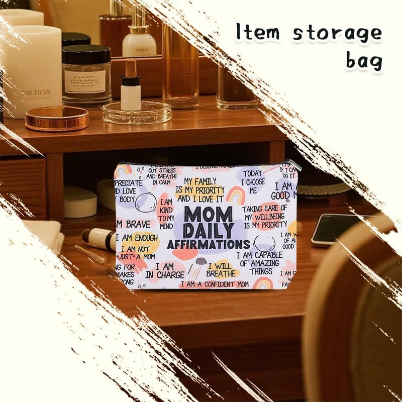 Mom Makeup Bag for Mother Positive Affirmation Makeup Bag Pouch for Mom Mental Health Awareness Bag for Mommy Mum Motivational Inspirational Gifts for Mama Stepmother Self Care Storage Bags Pouch image number 4