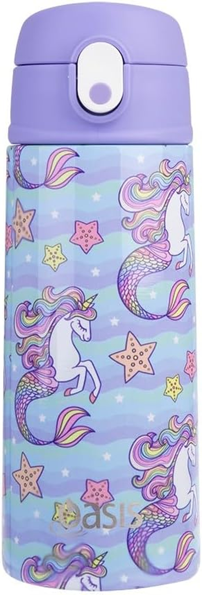Oasis Stainless Steel Double Wall Insulated Kid'S Drink Bottle with Sipper Straw 550 Ml - Mermaid Unicorns