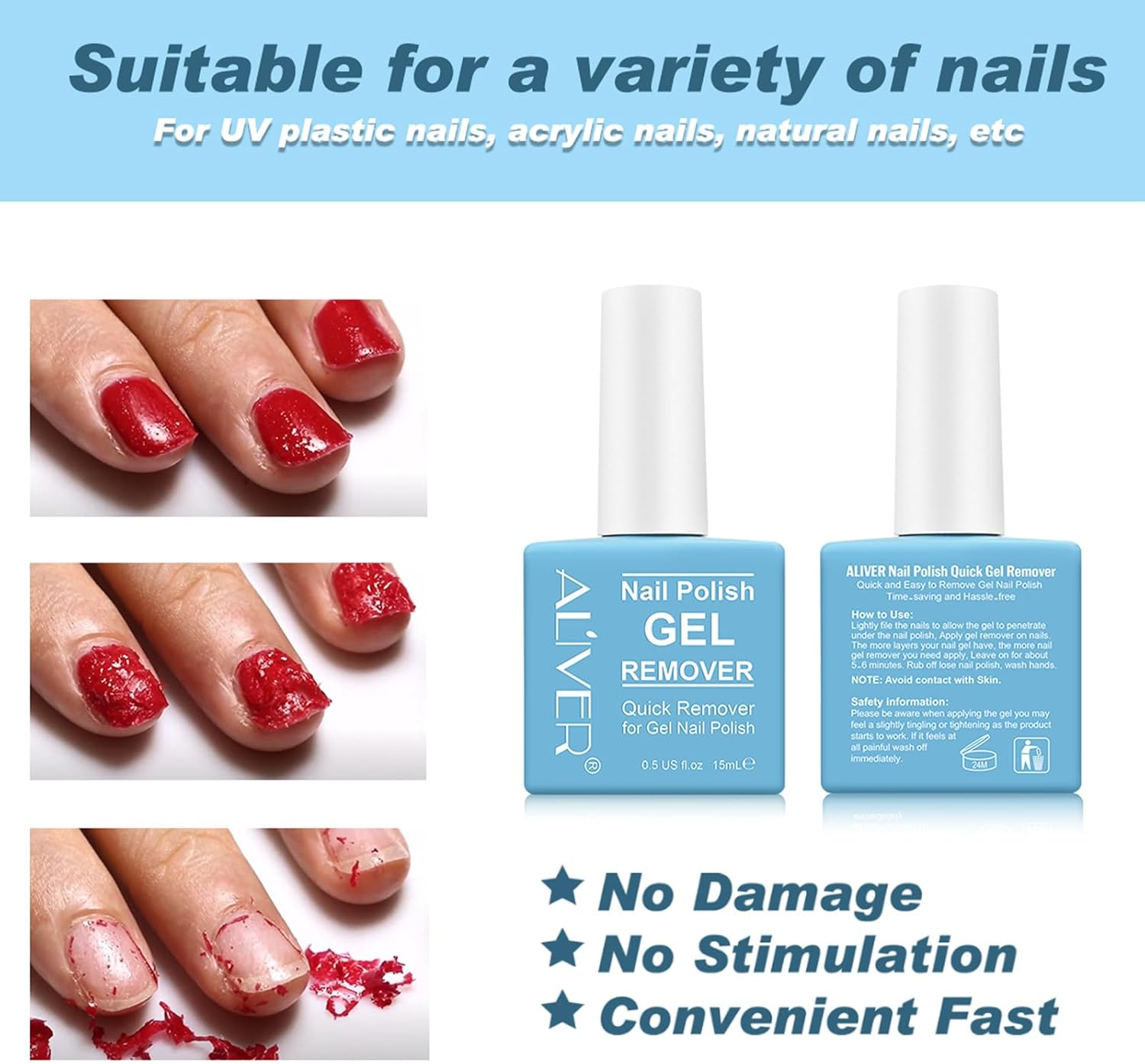 Gel Nail Polish Remover, Gel Polish Remover for Nails - Quickly & Easily Remove Nail Polish within 3-5 Minutes, No Need Tin Foil & Don'T Hurt Nails, Professional Non-Irritating Gel Nail Polish Remover (Blue) image number 1