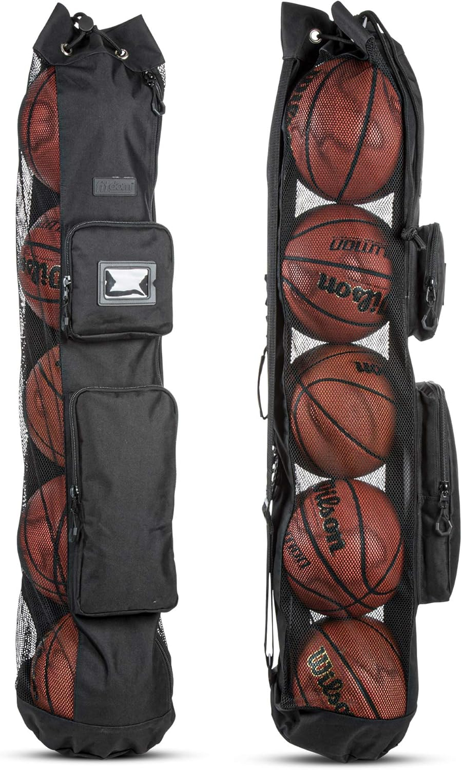 Fitdom Heavy Duty XL Basketball Mesh Equipment Ball Bag W/Shoulder Strap Design for Coach with 2 Front Pockets for Coaching & Sport Accessories. This Team Tube Carrier Can Store up to 5 Basketballs