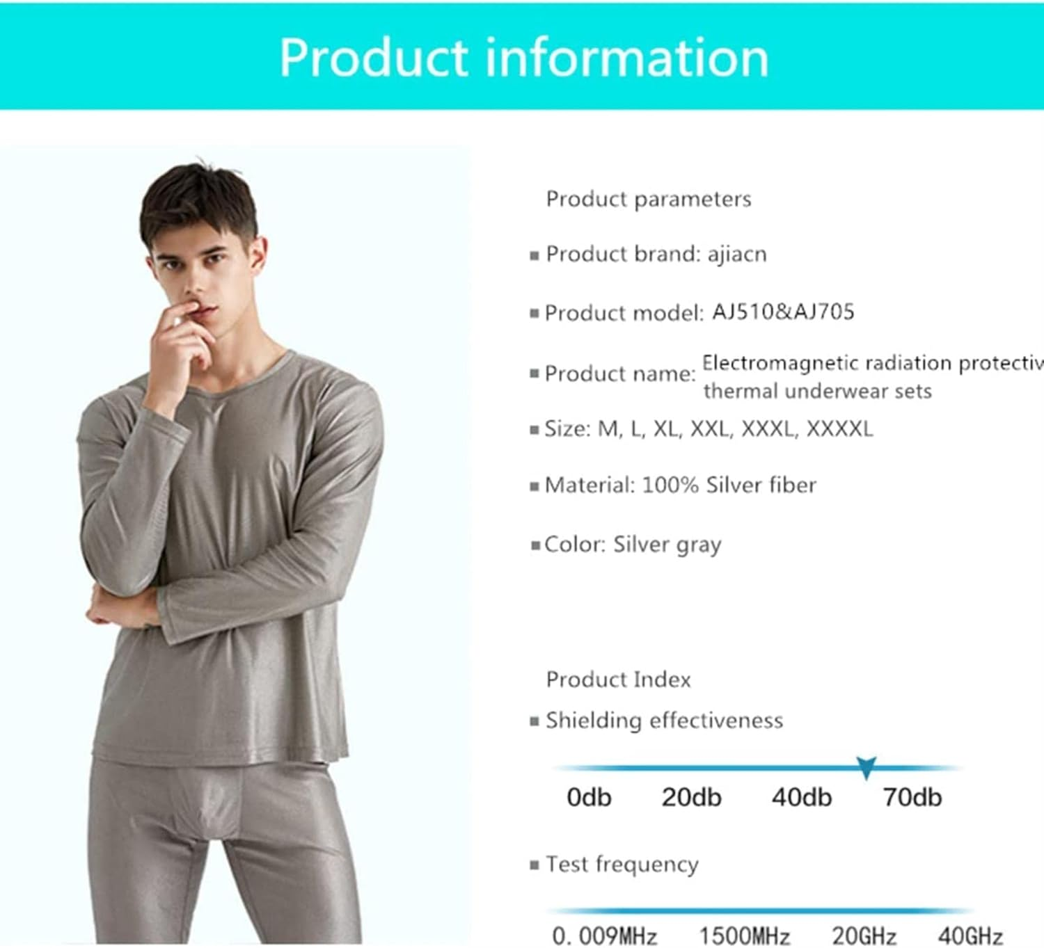 Electromagnetic Radiation Protective Long Underwear, Silver Fiber, EMF Shielding Household Casual Wear for Men, Protect Health,2Xl,Tops image number 5