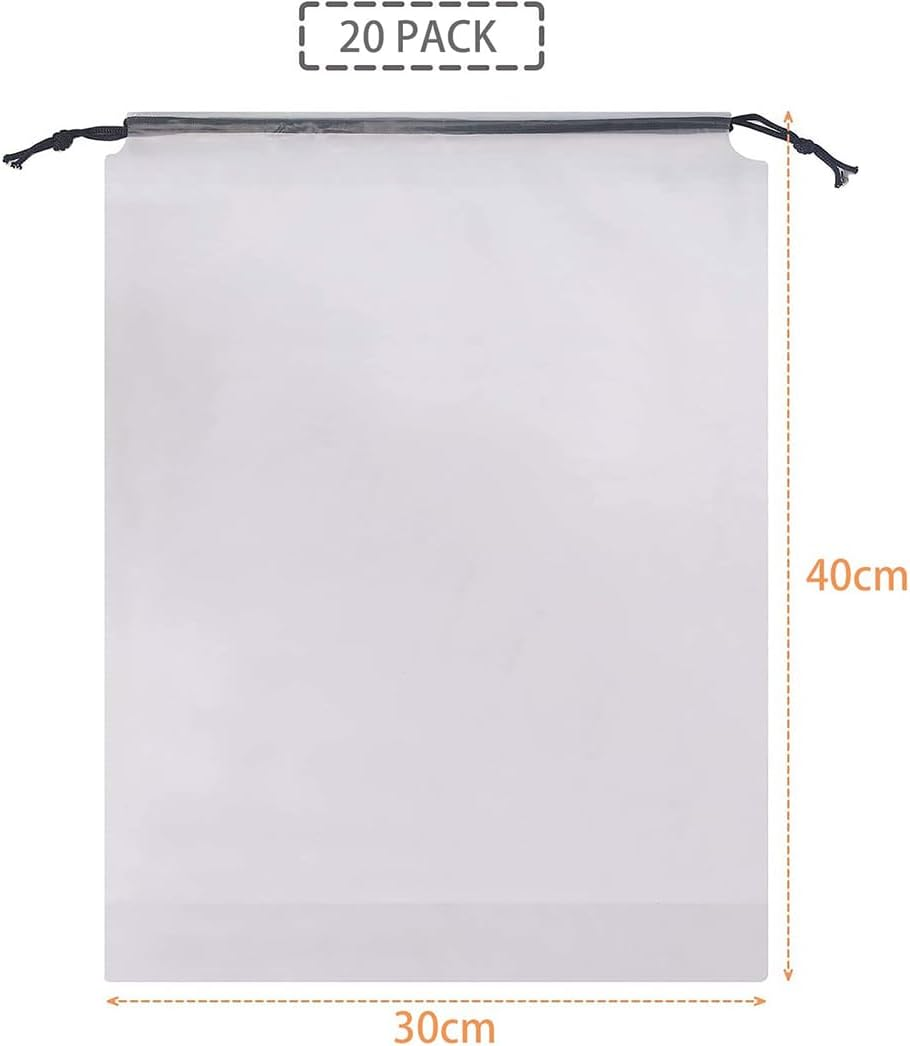 20 Pack Clear Shoe Bags for Travel, Transparent Shoe Bags Large, Waterproof & Dustproof Drawstring Travel Shoe Bags for Packing, Shoes Organizers Storage Pouch for Men and Women image number 1